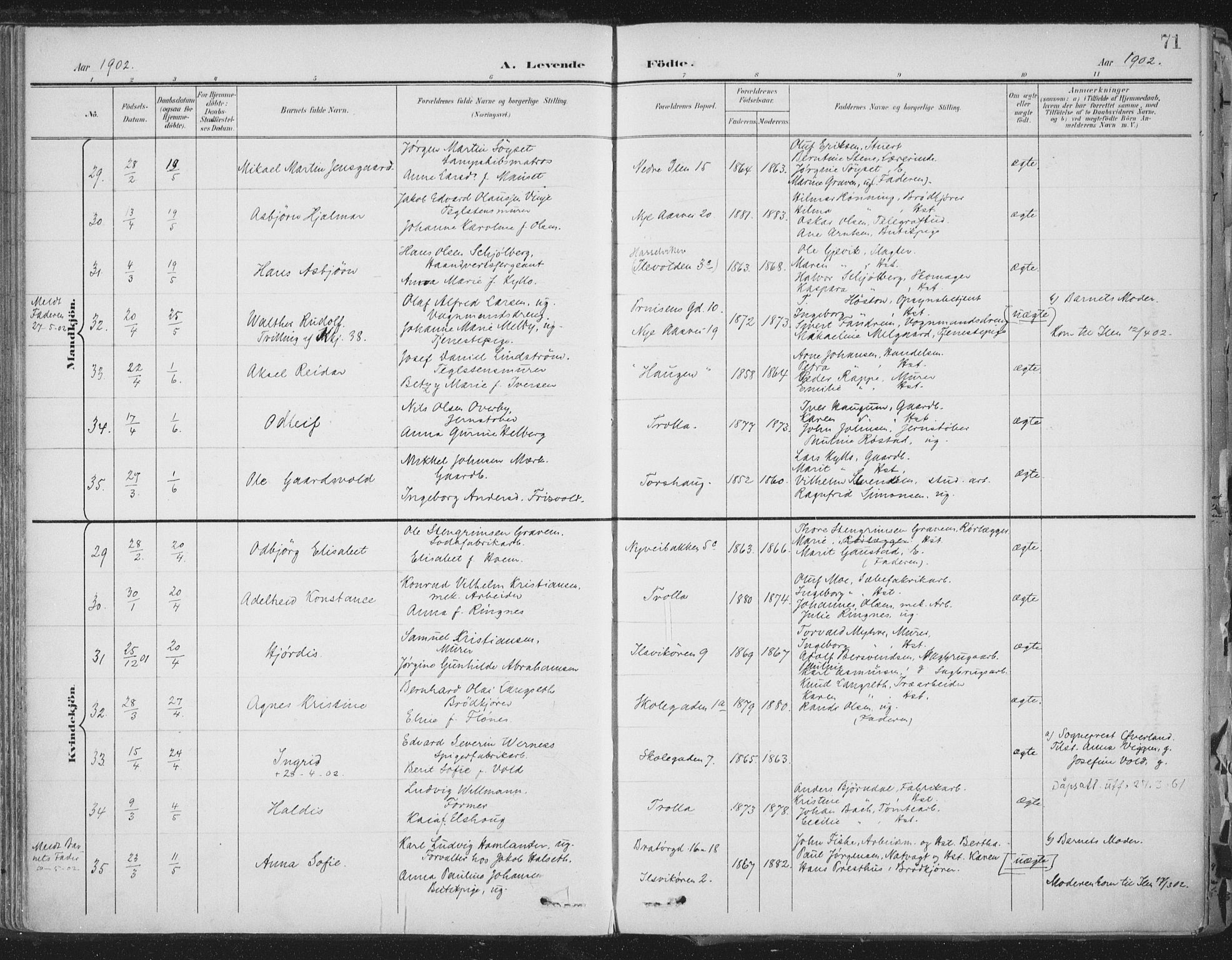Ministerialprotokoller, klokkerbøker og fødselsregistre - Sør-Trøndelag, SAT/A-1456/603/L0167: Parish register (official) no. 603A06, 1896-1932, p. 71