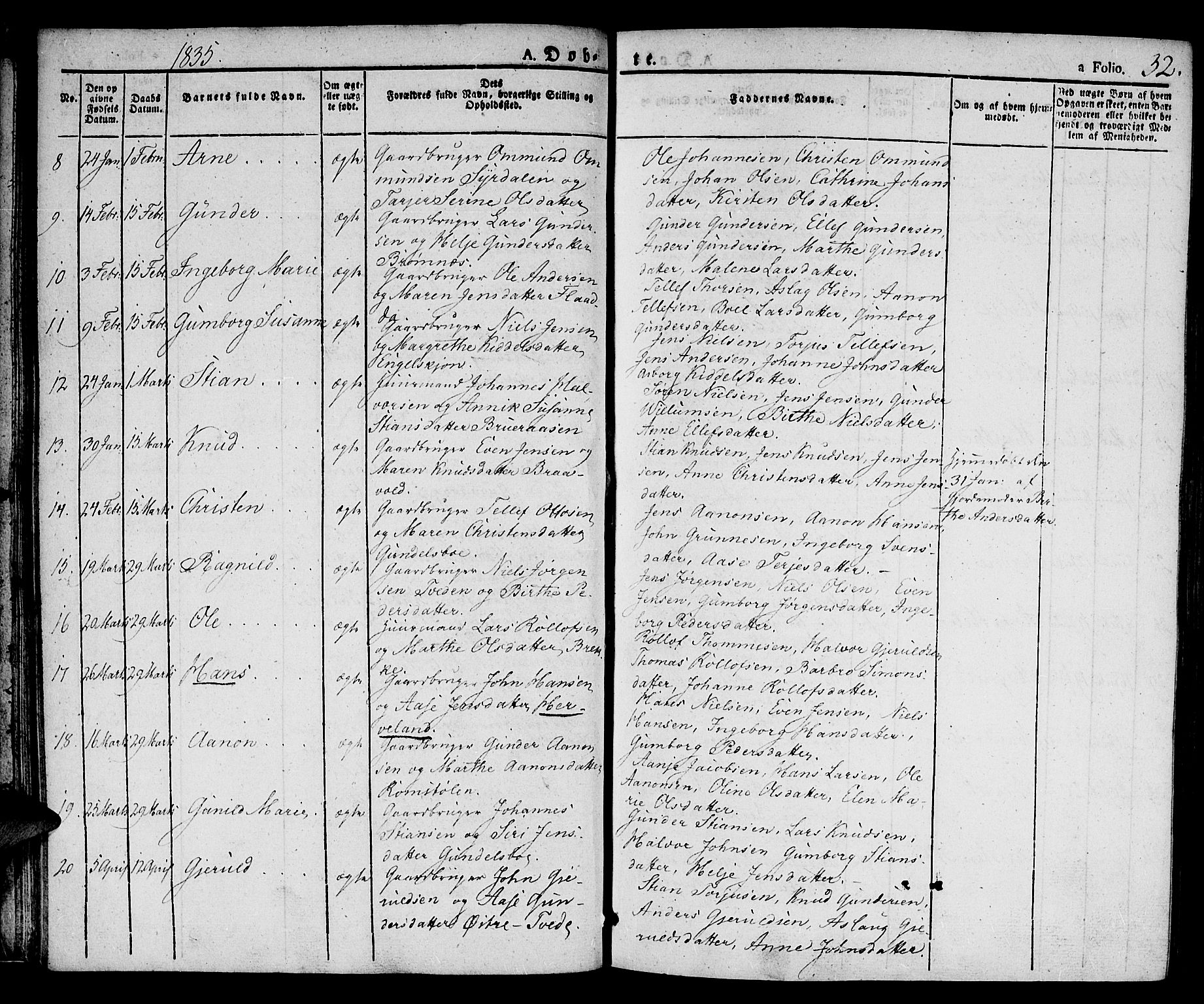 Austre Moland sokneprestkontor, SAK/1111-0001/F/Fa/Faa/L0005: Parish register (official) no. A 5, 1825-1837, p. 32