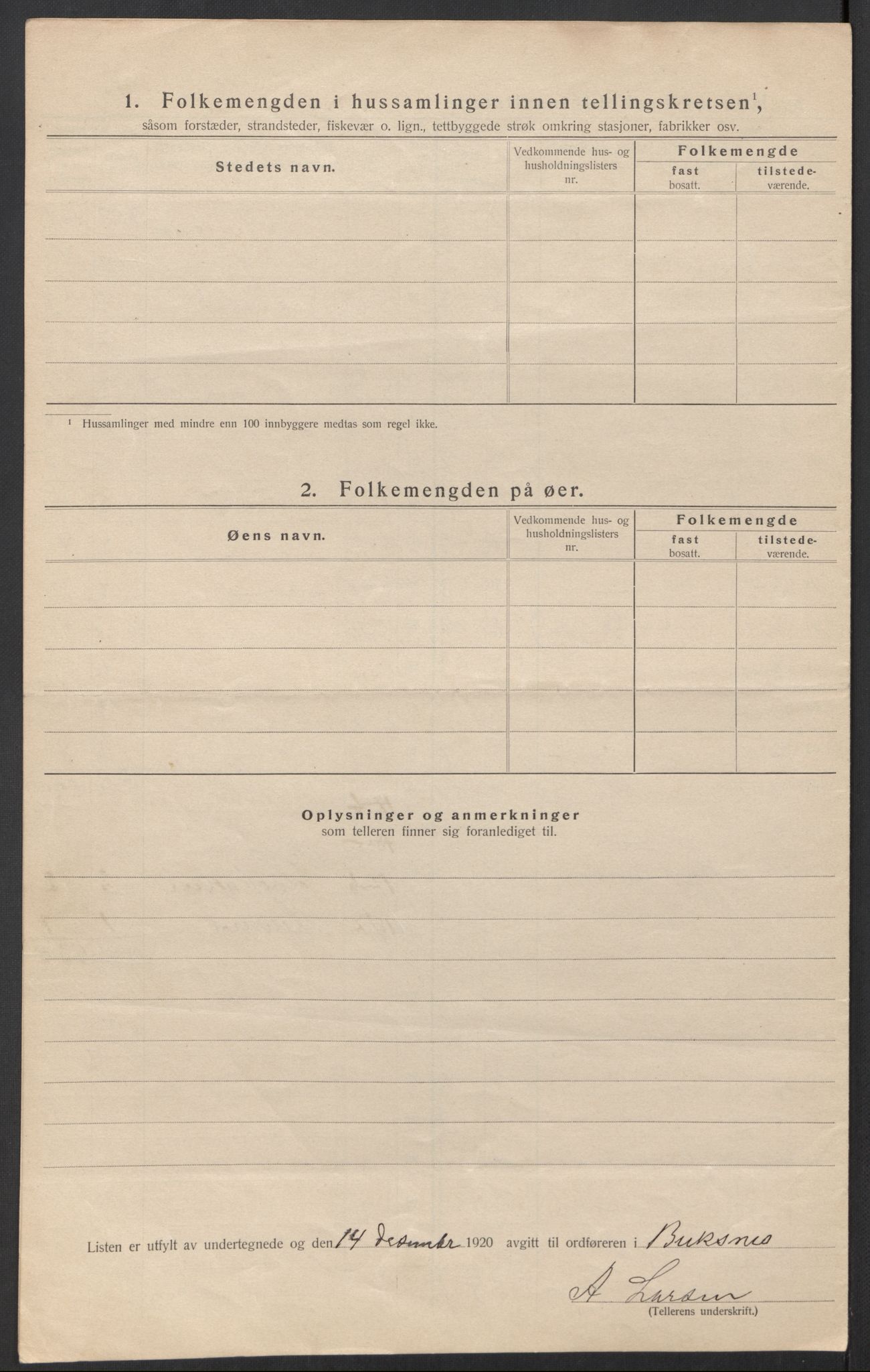 SAT, 1920 census for Buksnes, 1920, p. 14