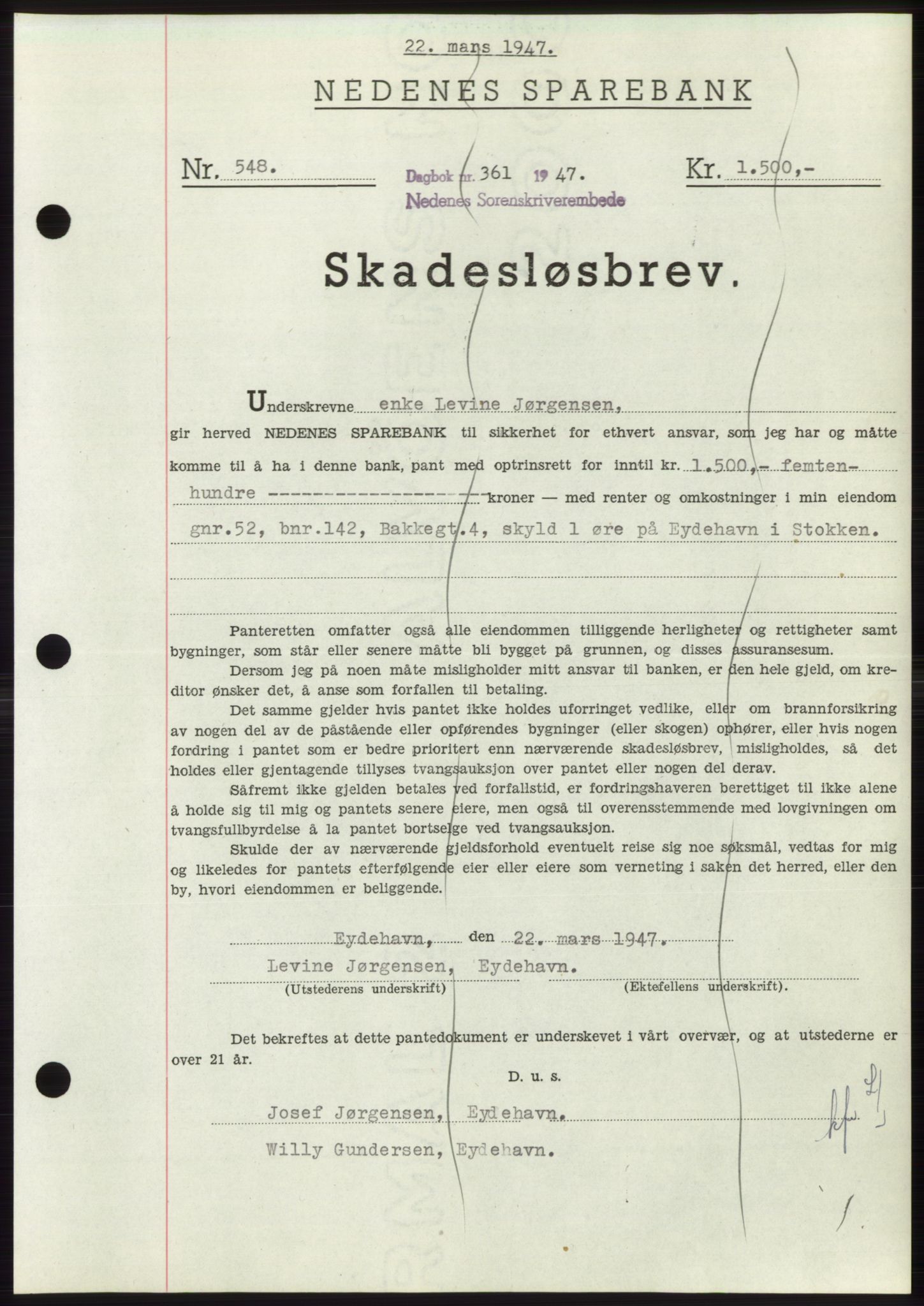 Nedenes sorenskriveri, AV/SAK-1221-0006/G/Gb/Gbb/L0004: Mortgage book no. B4, 1947-1947, Diary no: : 361/1947