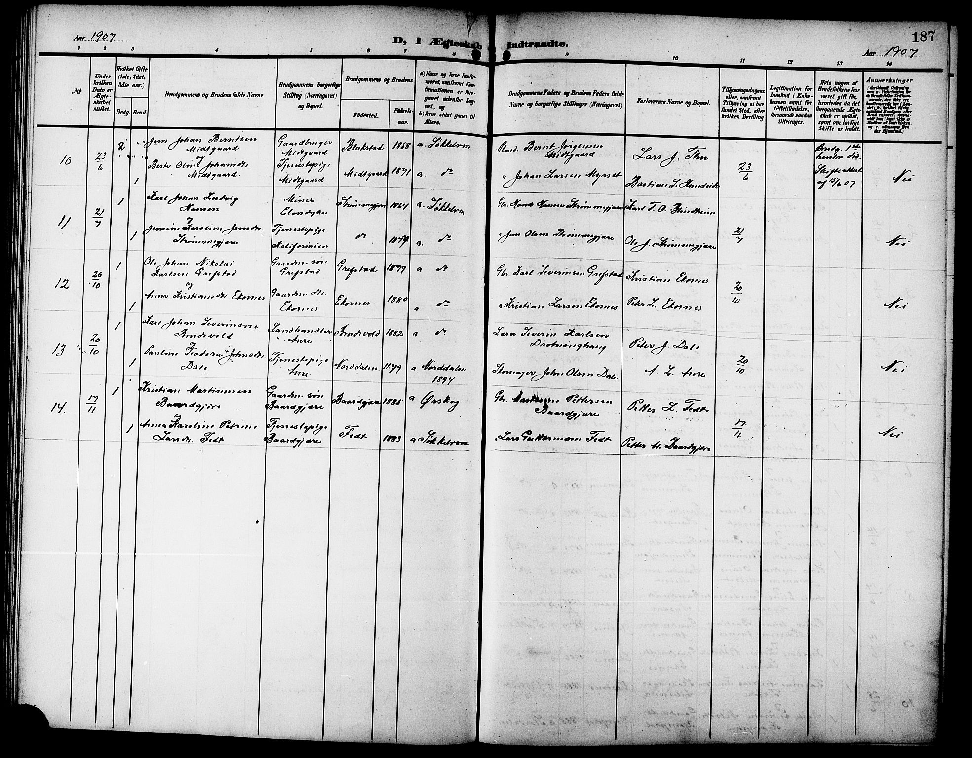 Ministerialprotokoller, klokkerbøker og fødselsregistre - Møre og Romsdal, SAT/A-1454/523/L0341: Parish register (copy) no. 523C04, 1903-1916, p. 187