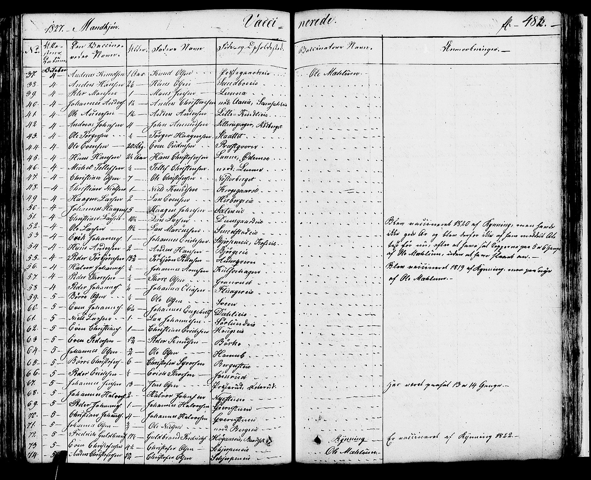 Ringsaker prestekontor, SAH/PREST-014/K/Ka/L0007: Parish register (official) no. 7B, 1826-1837, p. 482
