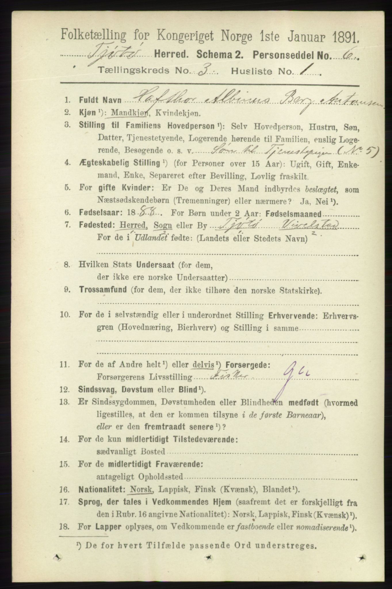 RA, 1891 census for 1817 Tjøtta, 1891, p. 1411