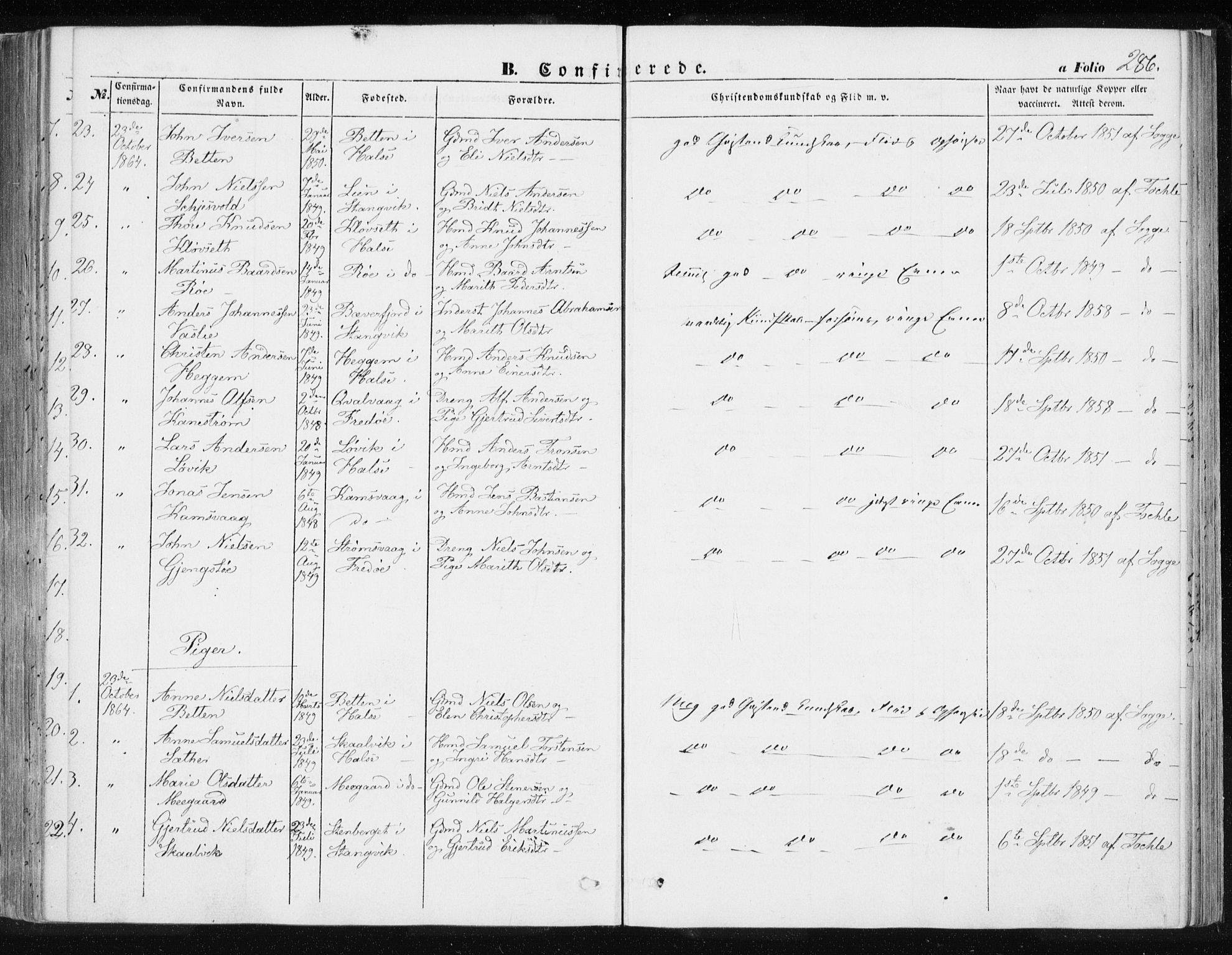 Ministerialprotokoller, klokkerbøker og fødselsregistre - Møre og Romsdal, AV/SAT-A-1454/576/L0883: Parish register (official) no. 576A01, 1849-1865, p. 286