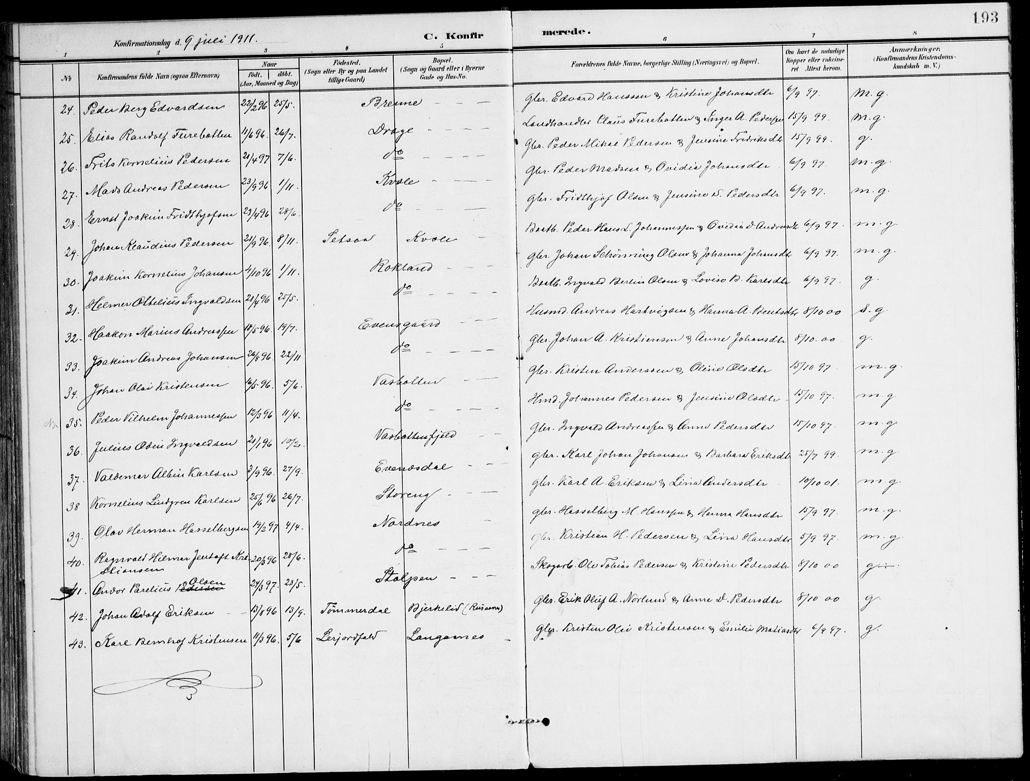 Ministerialprotokoller, klokkerbøker og fødselsregistre - Nordland, AV/SAT-A-1459/847/L0672: Parish register (official) no. 847A12, 1902-1919, p. 193