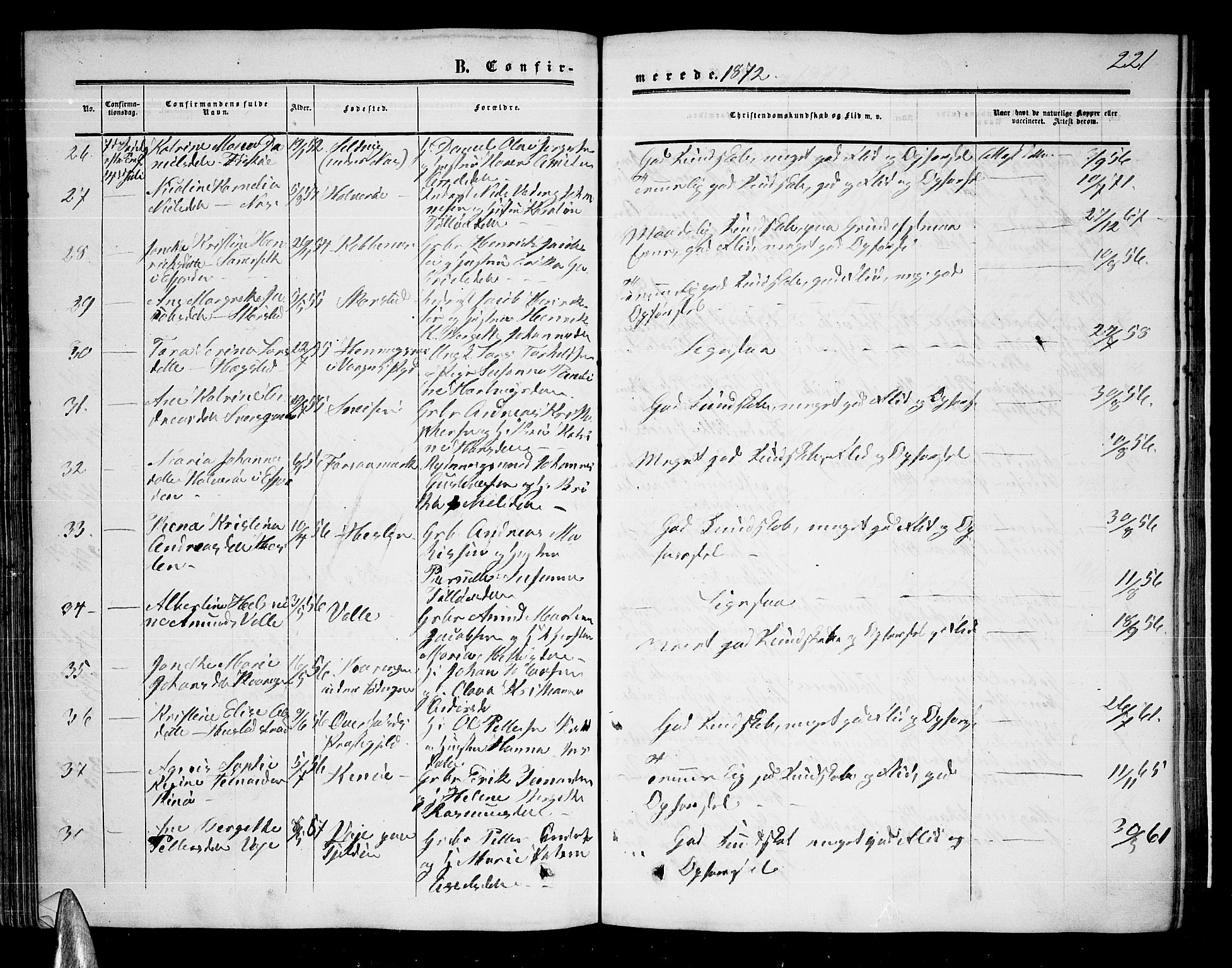 Ministerialprotokoller, klokkerbøker og fødselsregistre - Nordland, AV/SAT-A-1459/872/L1046: Parish register (copy) no. 872C02, 1852-1879, p. 221