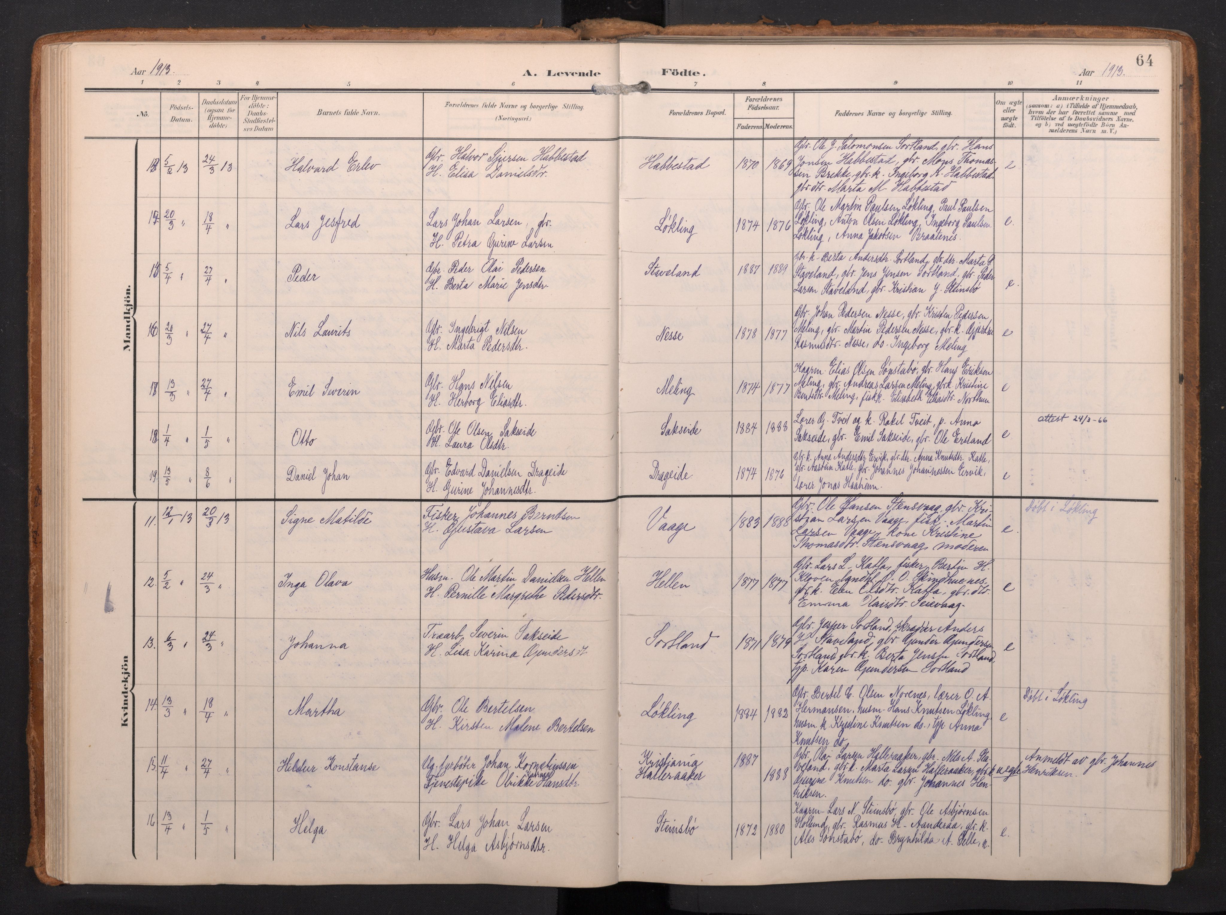 Finnås sokneprestembete, AV/SAB-A-99925/H/Ha/Haa/Haac/L0003: Parish register (official) no. C 3, 1905-1917, p. 64