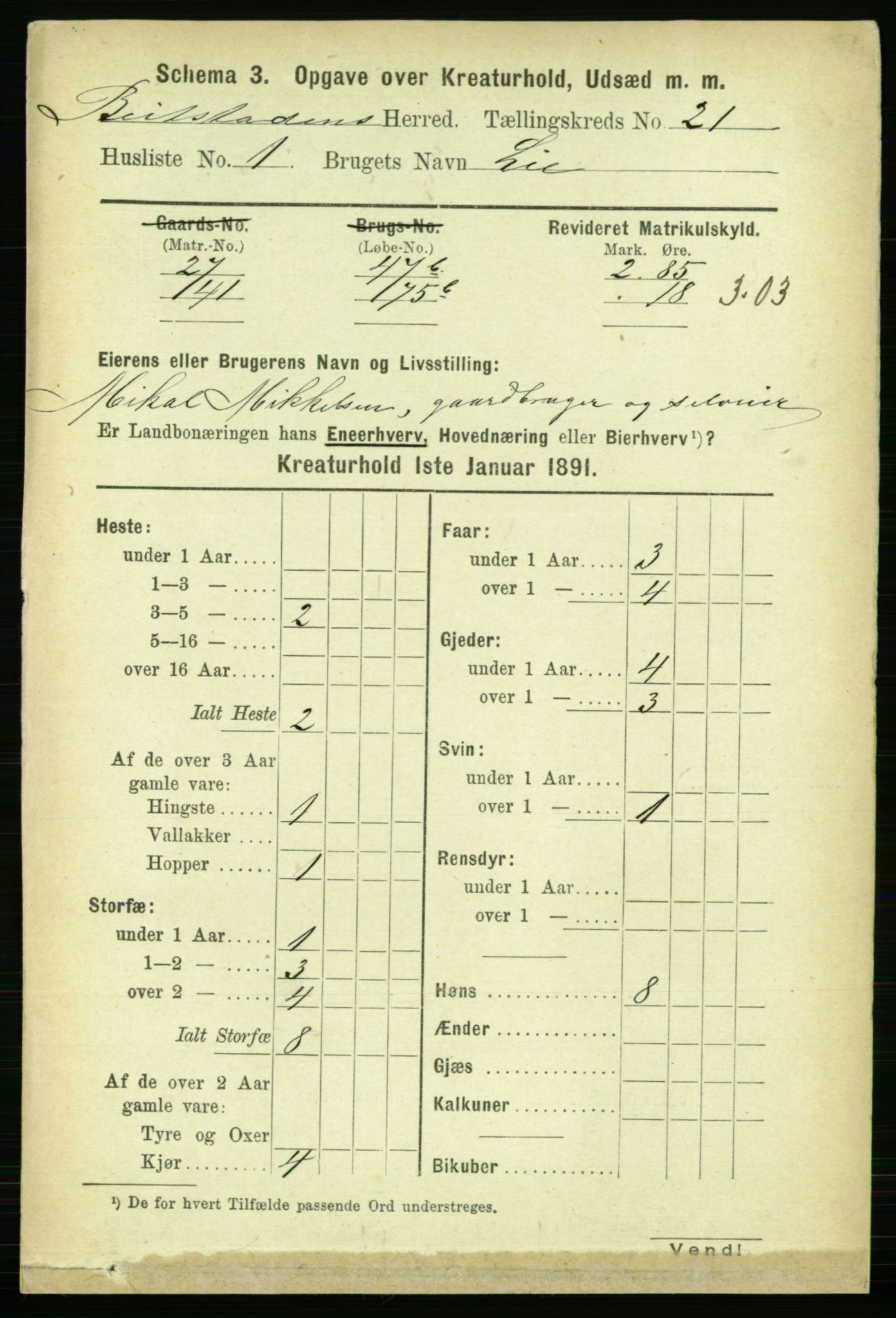 RA, 1891 census for 1727 Beitstad, 1891, p. 7001