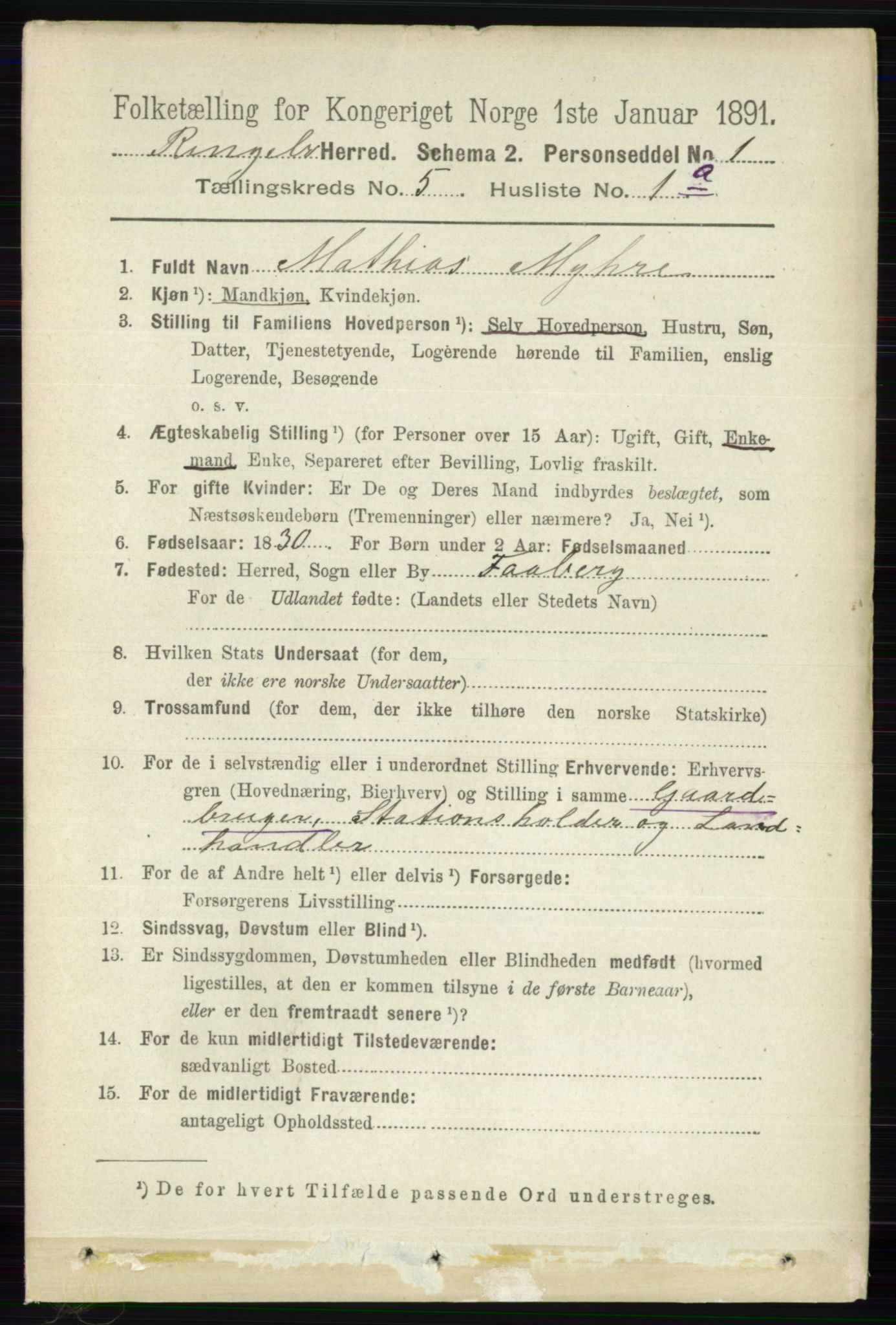 RA, 1891 census for 0520 Ringebu, 1891, p. 1967