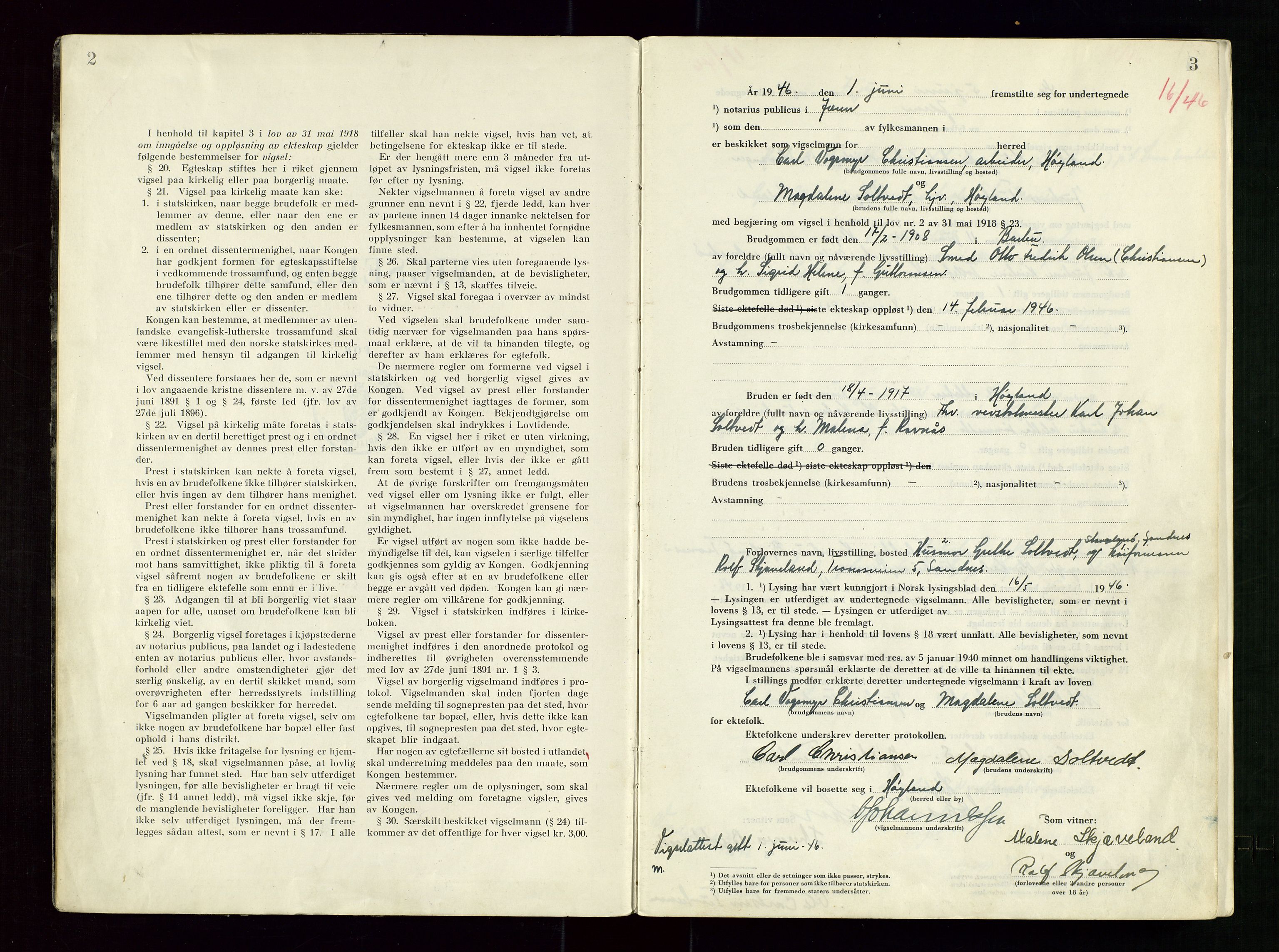 Jæren sorenskriveri, AV/SAST-A-100310/01/6/62/62BA/L0009: VIGSELSPROTOKOLL, 1946-1950, p. 2-3