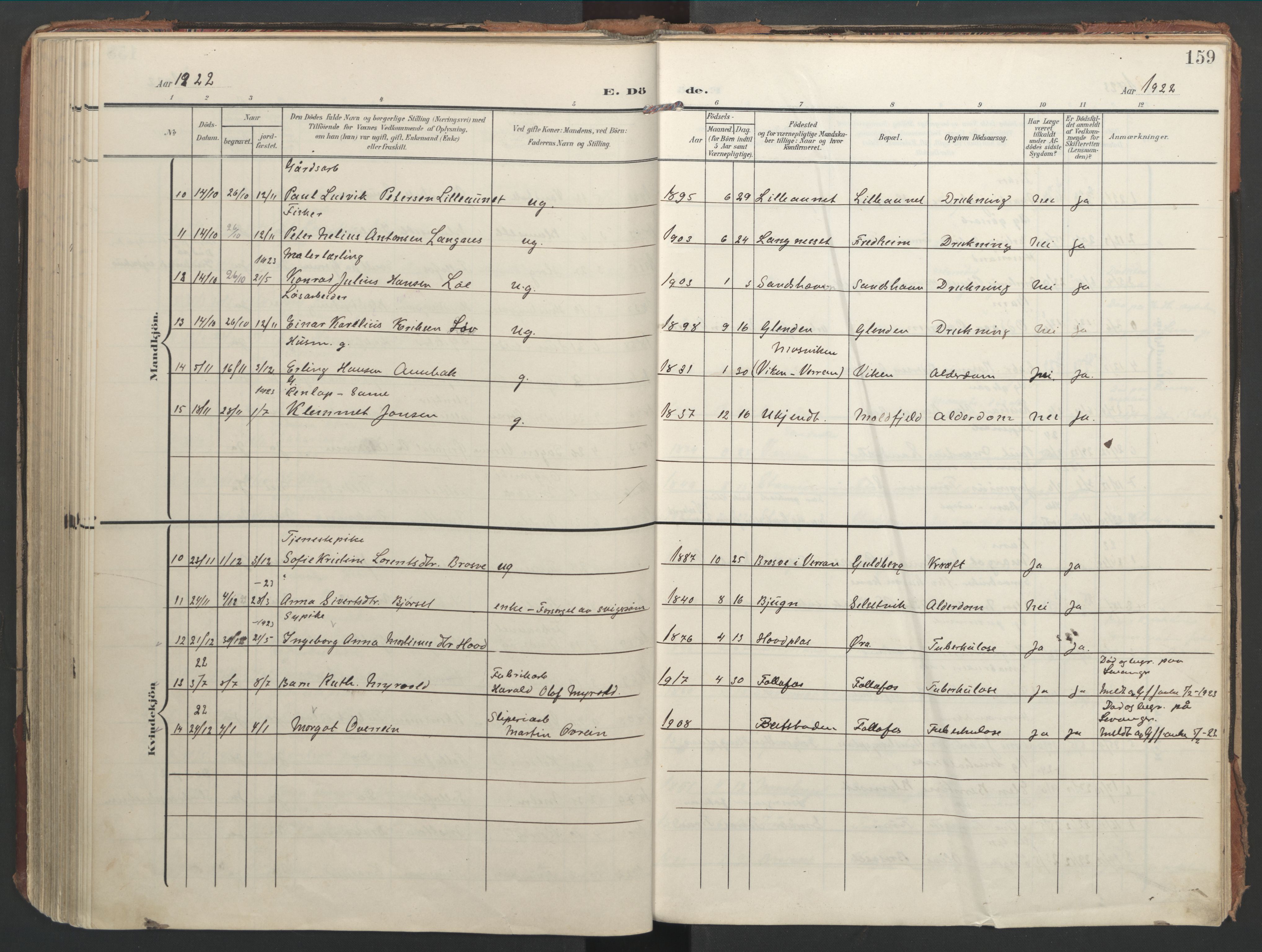 Ministerialprotokoller, klokkerbøker og fødselsregistre - Nord-Trøndelag, SAT/A-1458/744/L0421: Parish register (official) no. 744A05, 1905-1930, p. 159