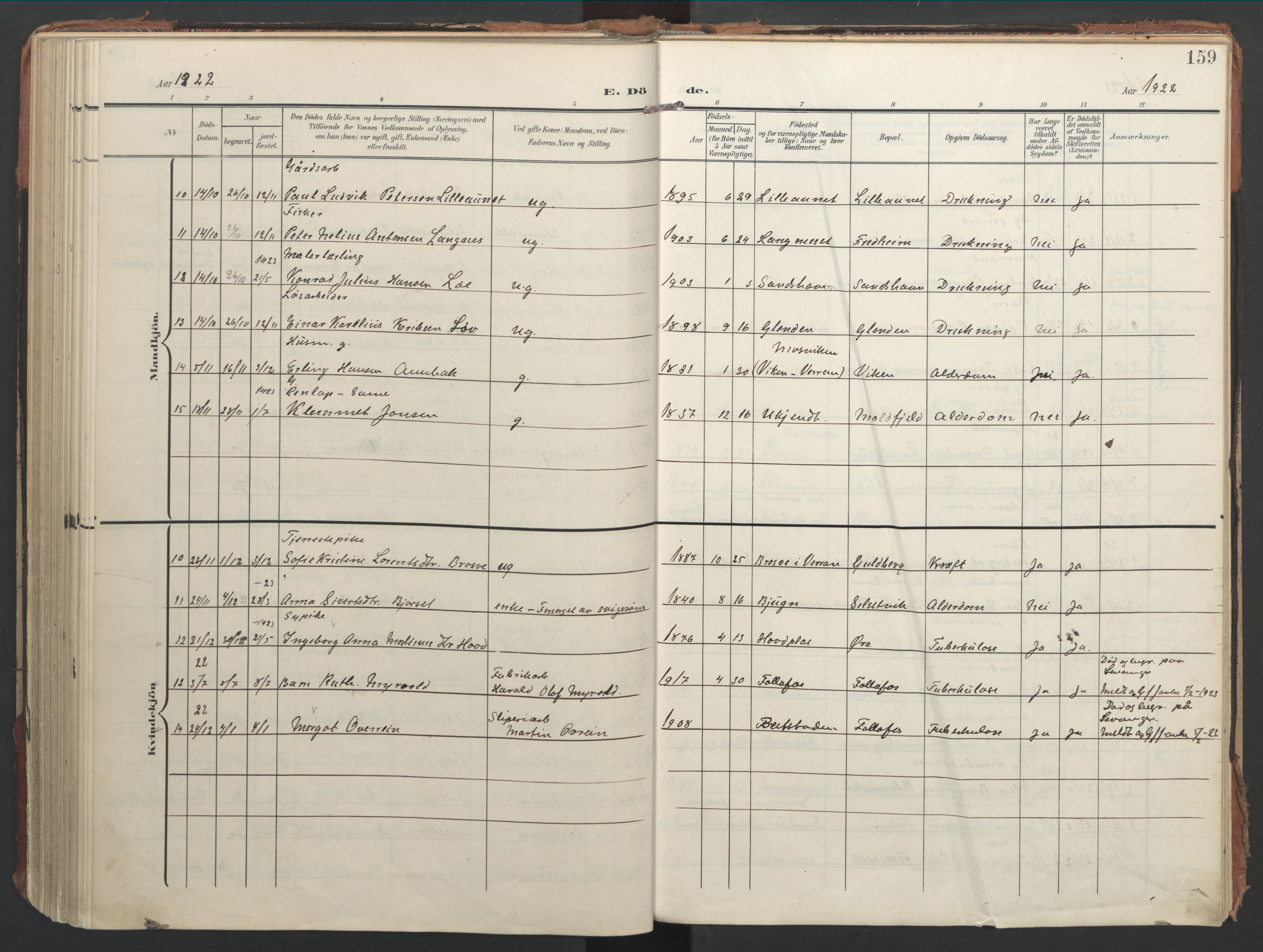 Ministerialprotokoller, klokkerbøker og fødselsregistre - Nord-Trøndelag, AV/SAT-A-1458/744/L0421: Parish register (official) no. 744A05, 1905-1930, p. 159