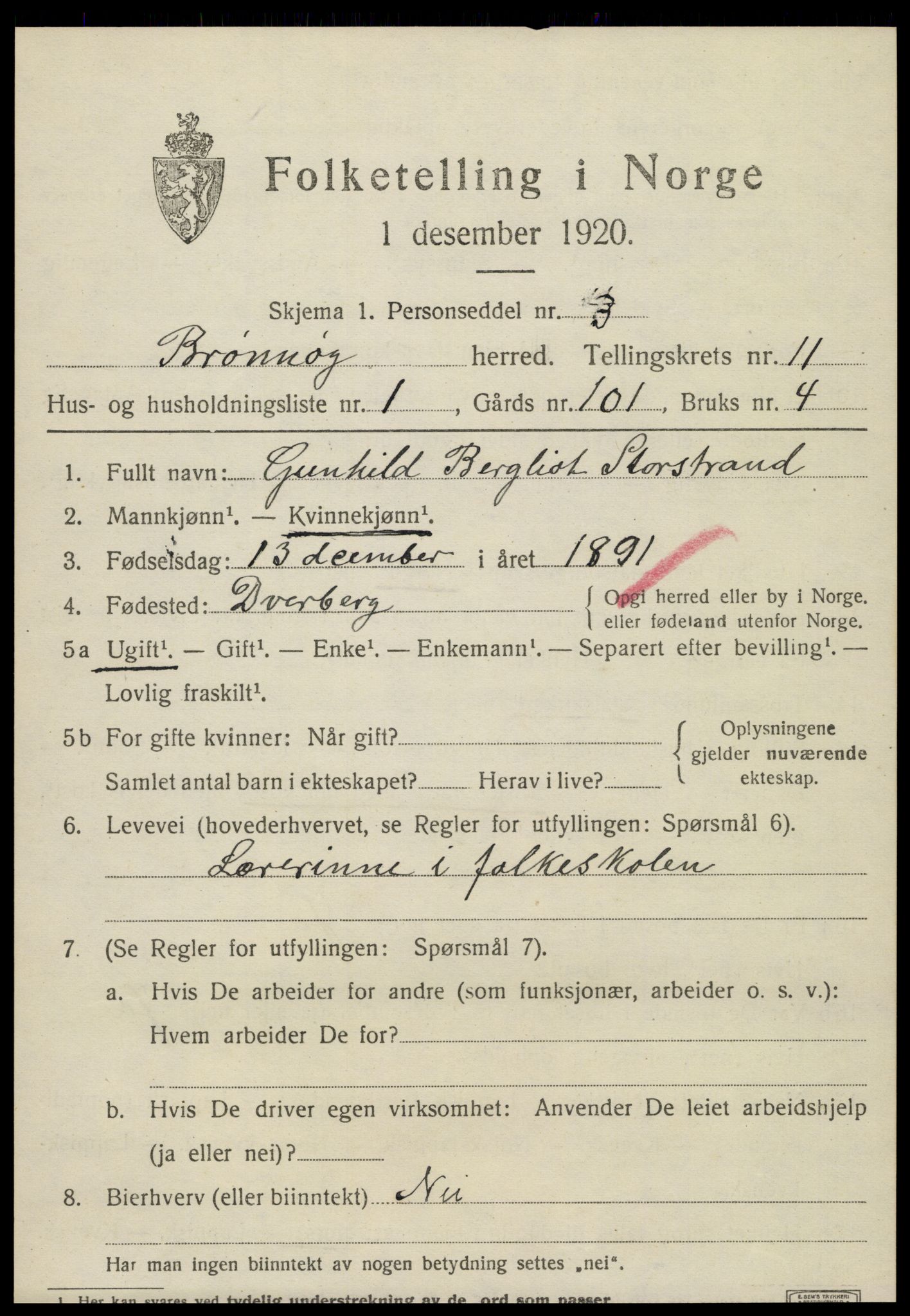 SAT, 1920 census for Brønnøy, 1920, p. 8152