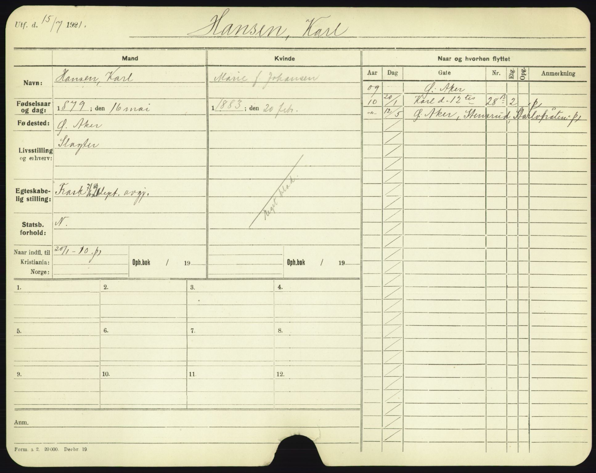 Oslo folkeregister, Registerkort, SAO/A-11715/F/Fa/Fac/L0004: Menn, 1906-1914, p. 204a