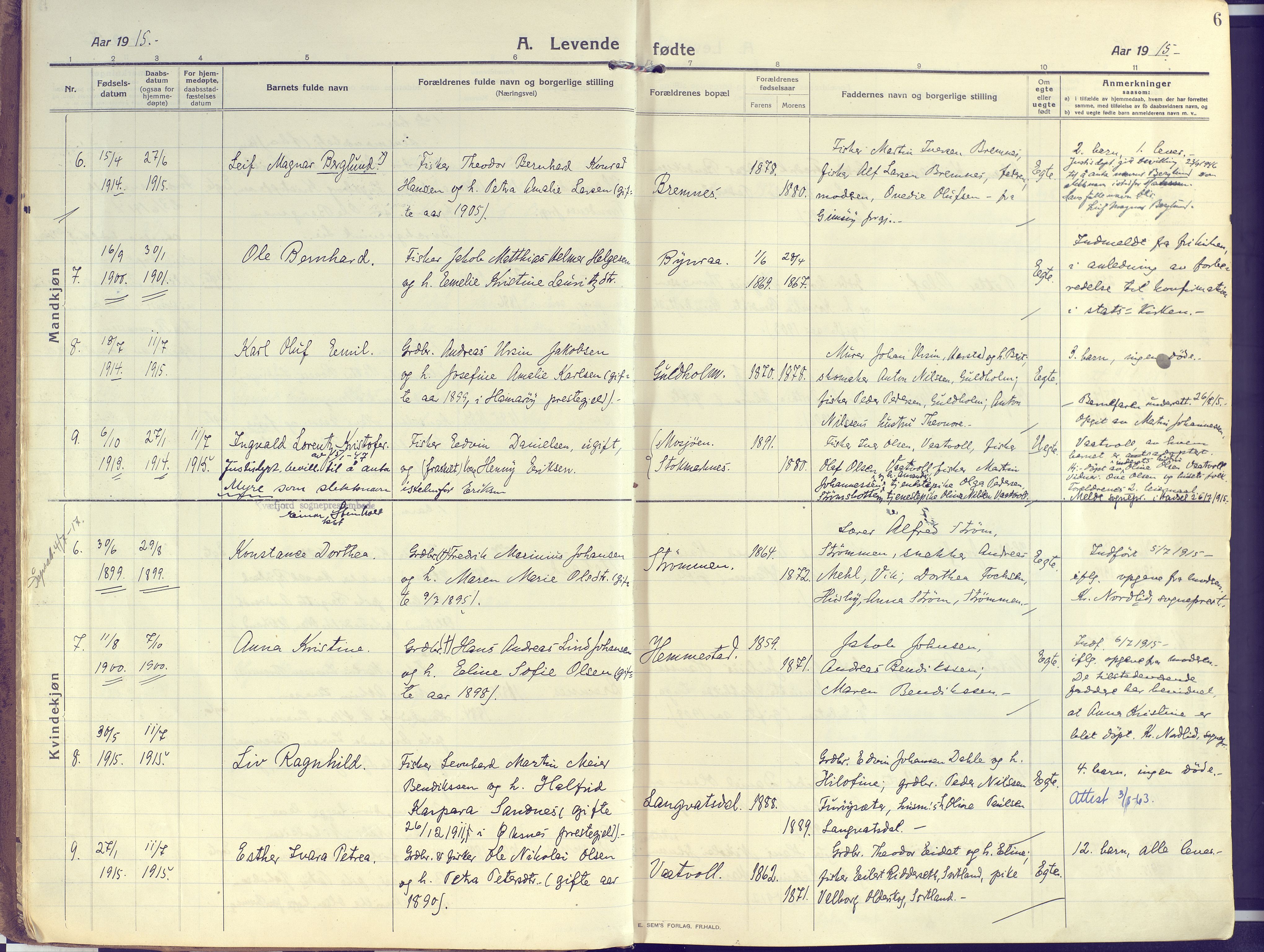 Kvæfjord sokneprestkontor, AV/SATØ-S-1323/G/Ga/Gaa/L0007kirke: Parish register (official) no. 7, 1915-1931, p. 6