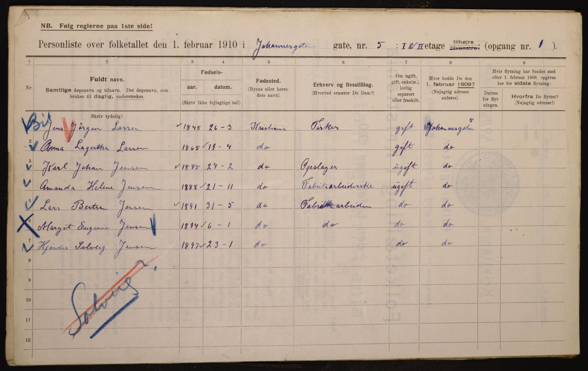 OBA, Municipal Census 1910 for Kristiania, 1910, p. 45846