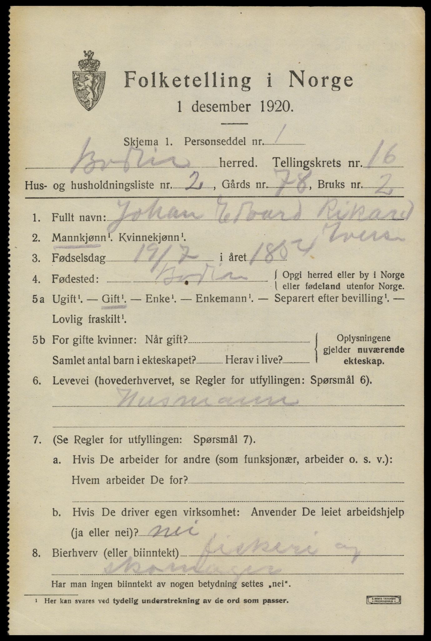 SAT, 1920 census for Bodin, 1920, p. 11492