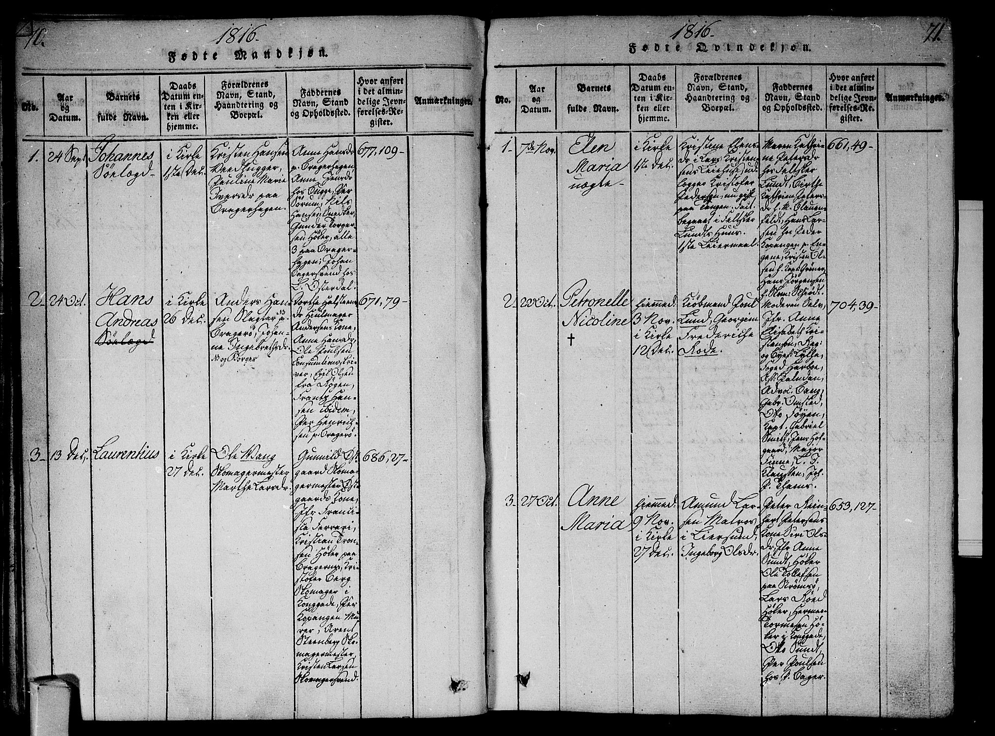 Bragernes kirkebøker, AV/SAKO-A-6/G/Ga/L0001: Parish register (copy) no. 1, 1815-1829, p. 70-71