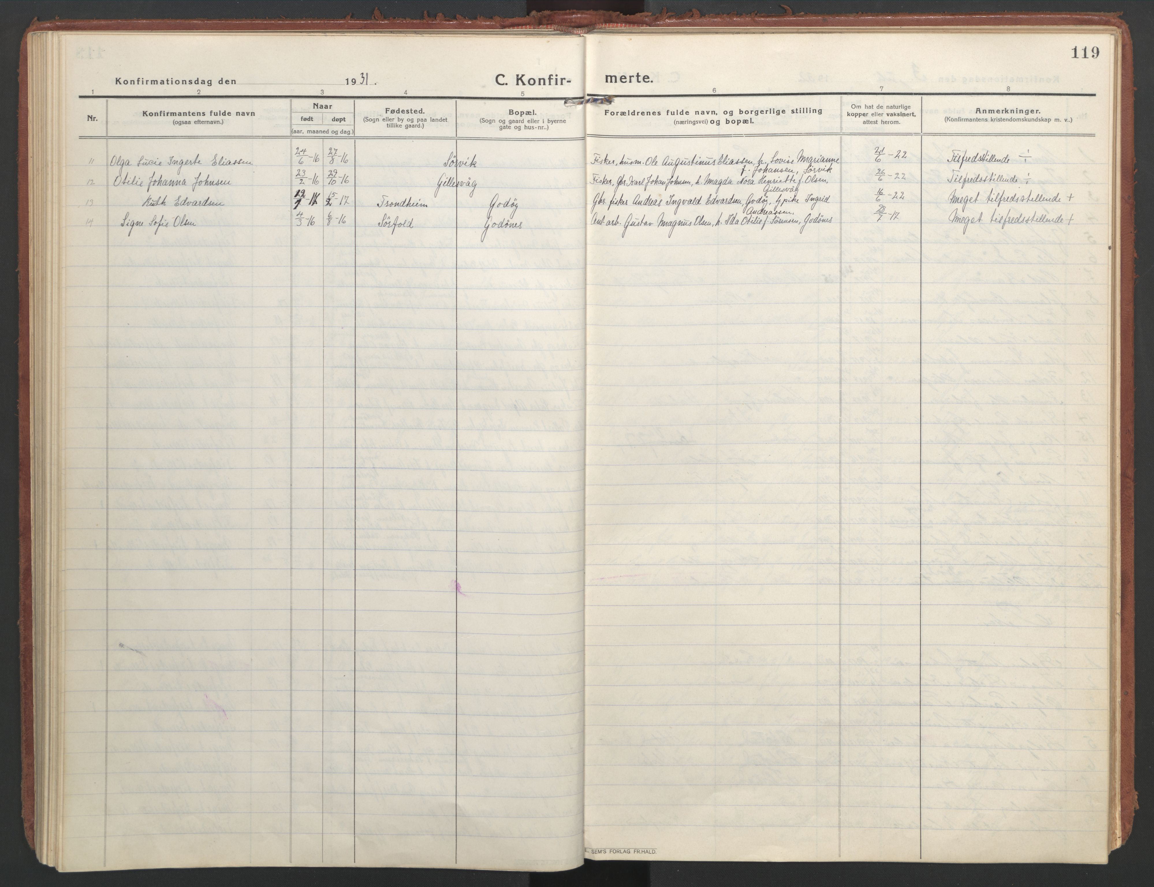 Ministerialprotokoller, klokkerbøker og fødselsregistre - Nordland, SAT/A-1459/804/L0086: Parish register (official) no. 804A07, 1916-1935, p. 119