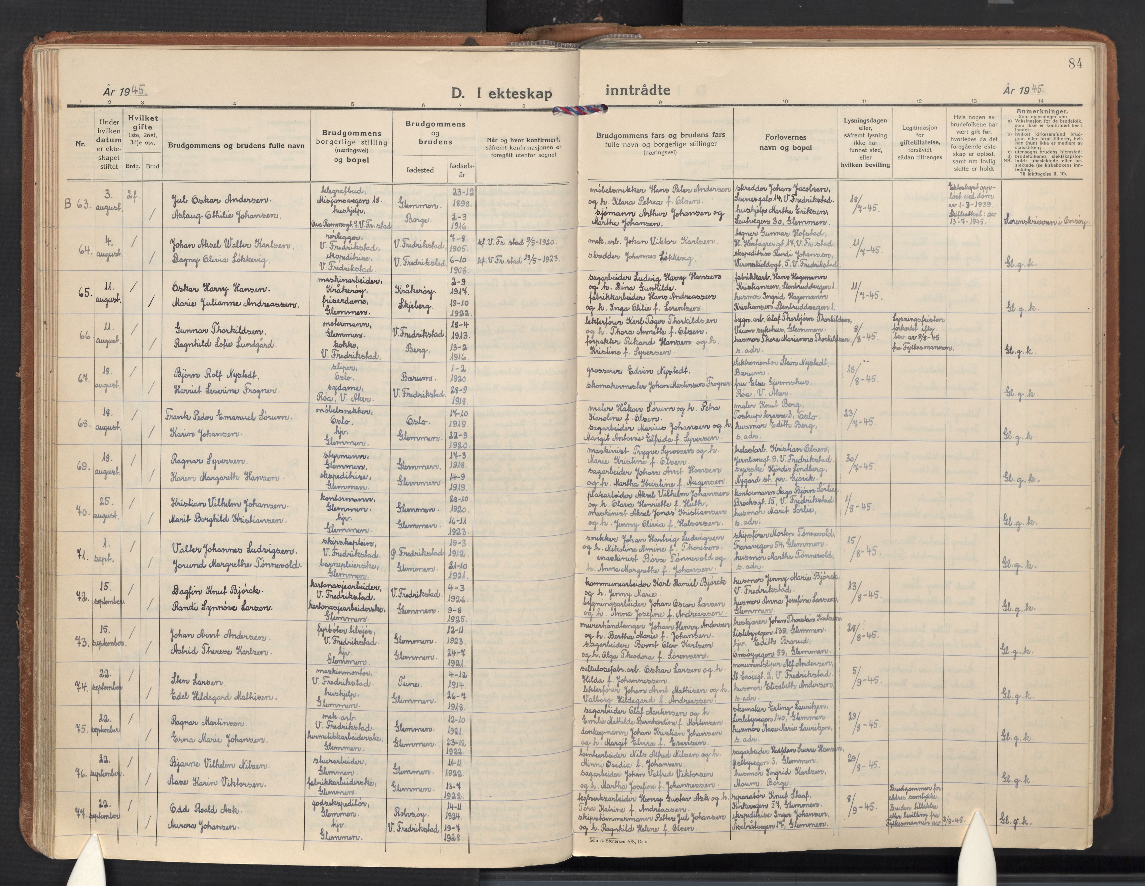 Glemmen prestekontor Kirkebøker, AV/SAO-A-10908/F/Fa/L0020: Parish register (official) no. 20, 1938-1968, p. 84