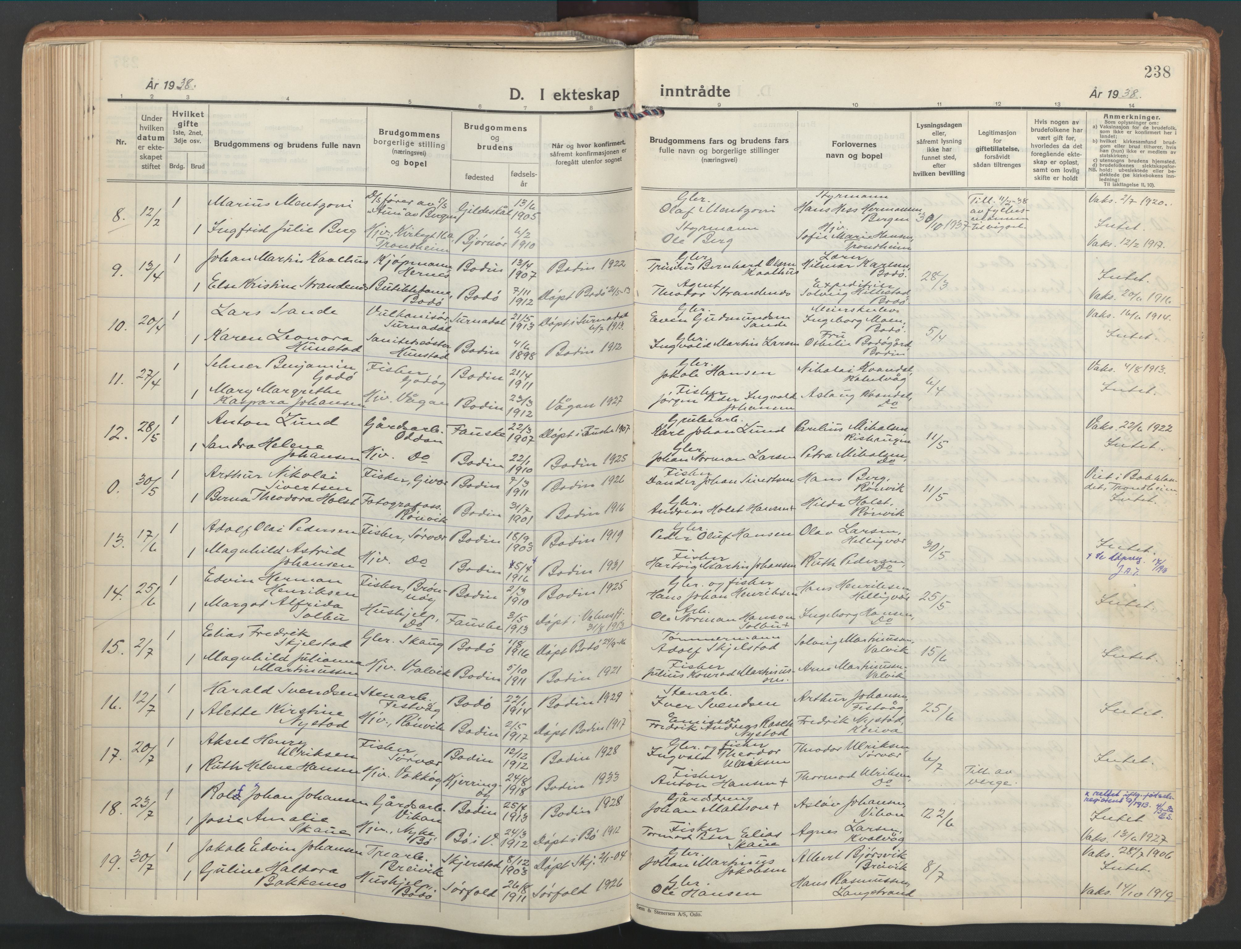 Ministerialprotokoller, klokkerbøker og fødselsregistre - Nordland, SAT/A-1459/802/L0061: Parish register (official) no. 802A08, 1933-1946, p. 238