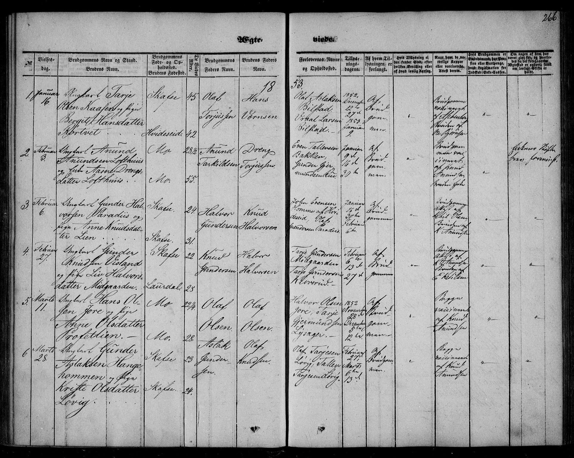 Mo kirkebøker, SAKO/A-286/F/Fa/L0005: Parish register (official) no. I 5, 1844-1864, p. 266