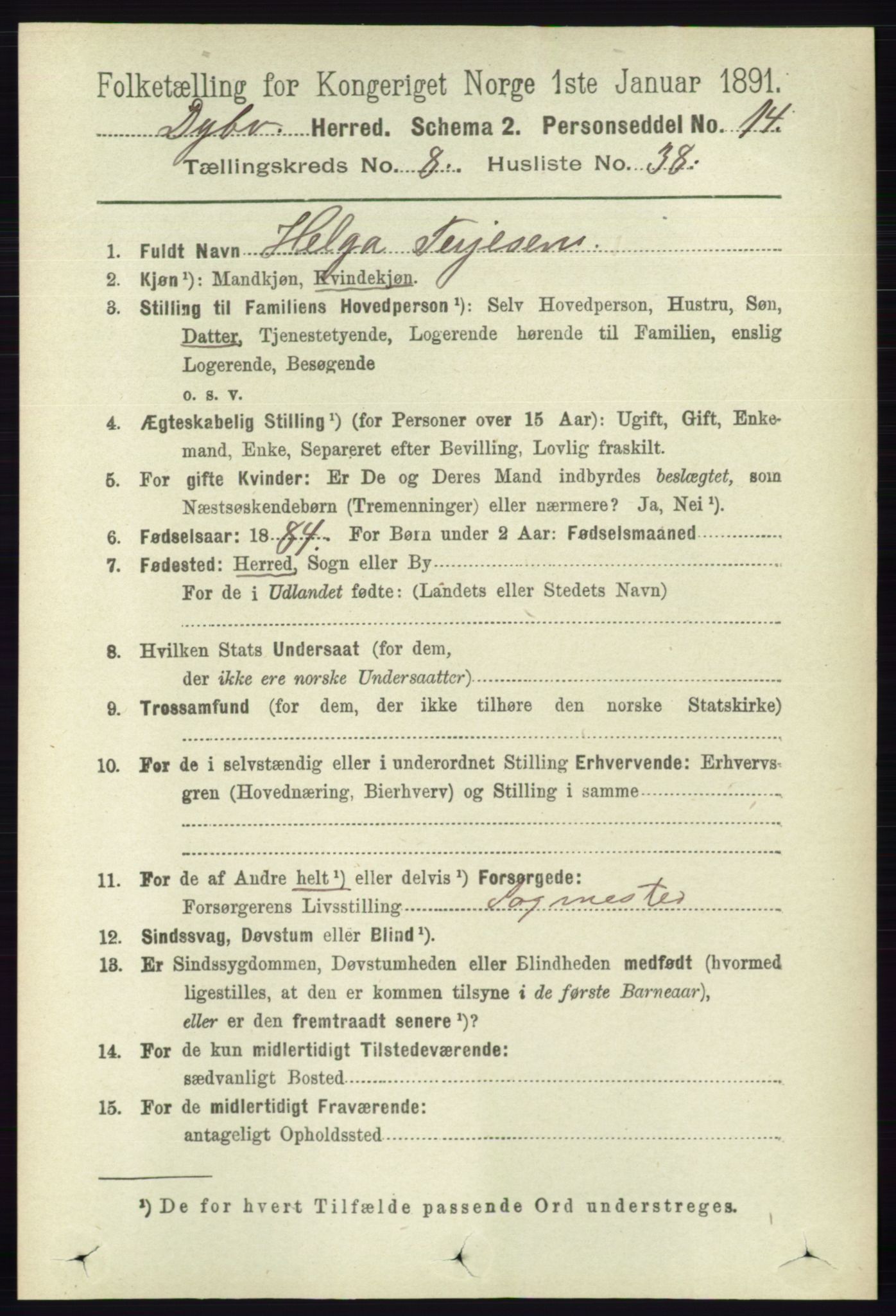 RA, 1891 census for 0915 Dypvåg, 1891, p. 2966