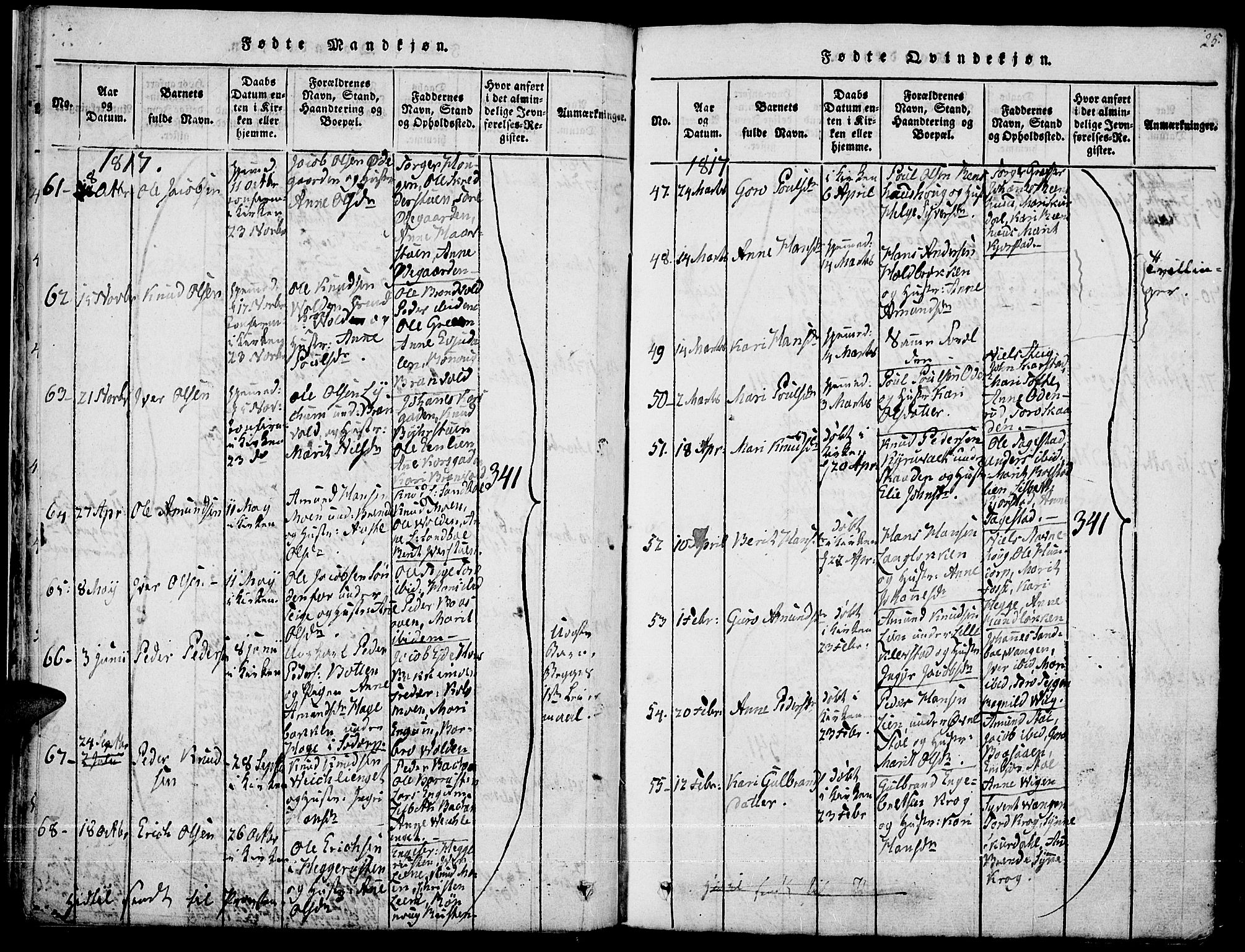 Fron prestekontor, SAH/PREST-078/H/Ha/Haa/L0002: Parish register (official) no. 2, 1816-1827, p. 25