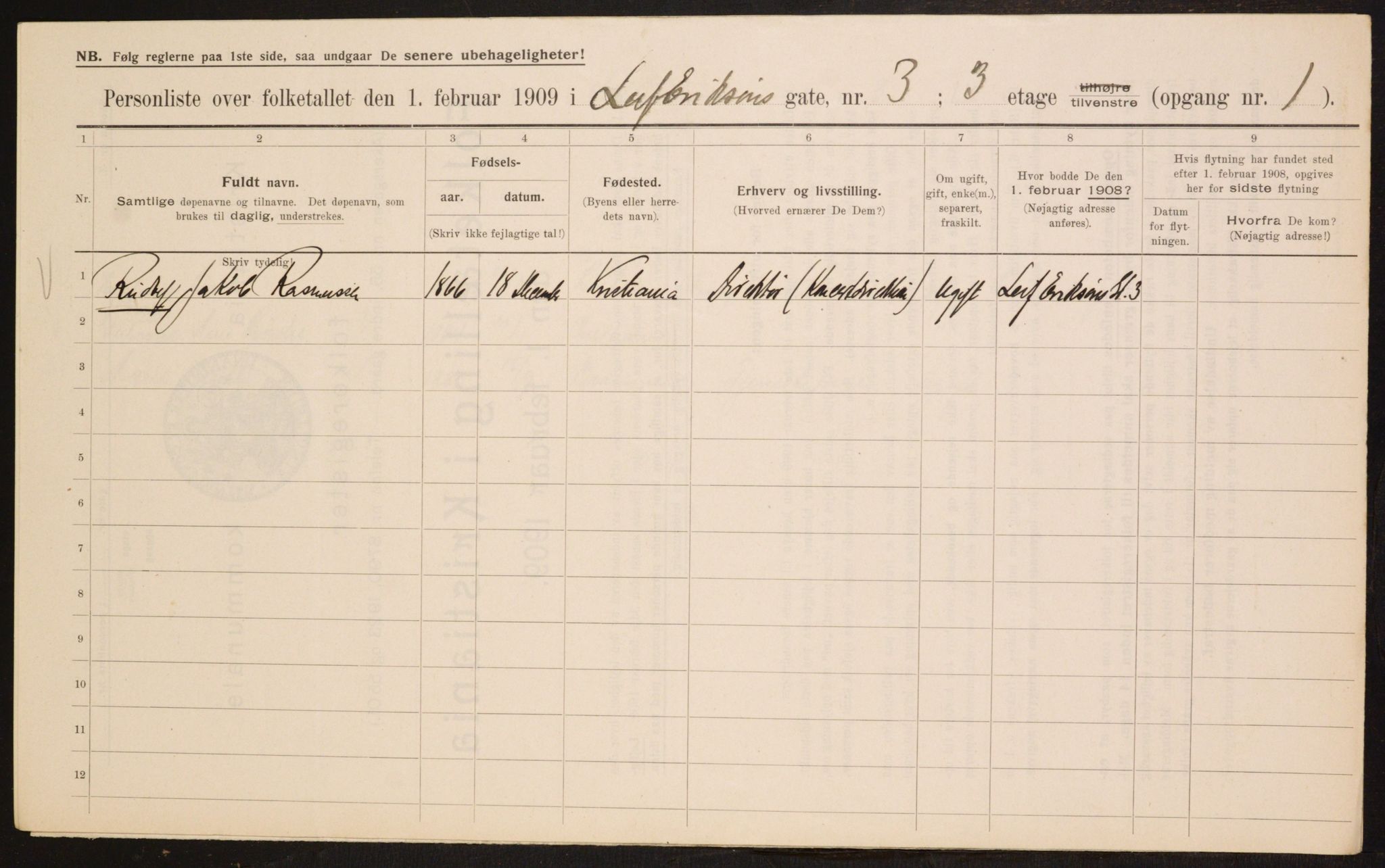 OBA, Municipal Census 1909 for Kristiania, 1909, p. 52426