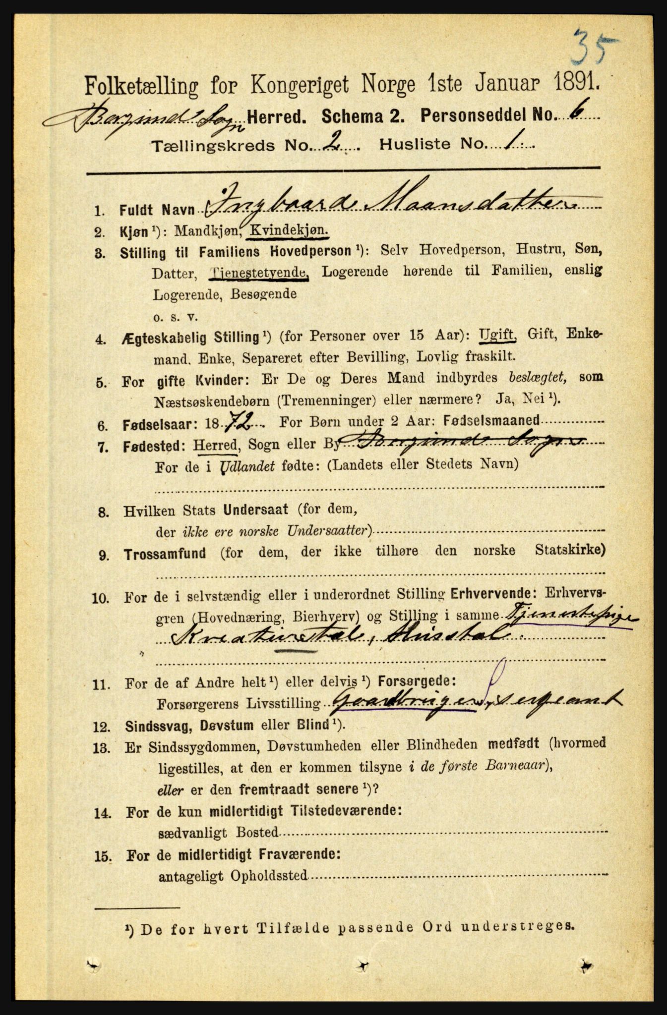 RA, 1891 census for 1423 Borgund, 1891, p. 310