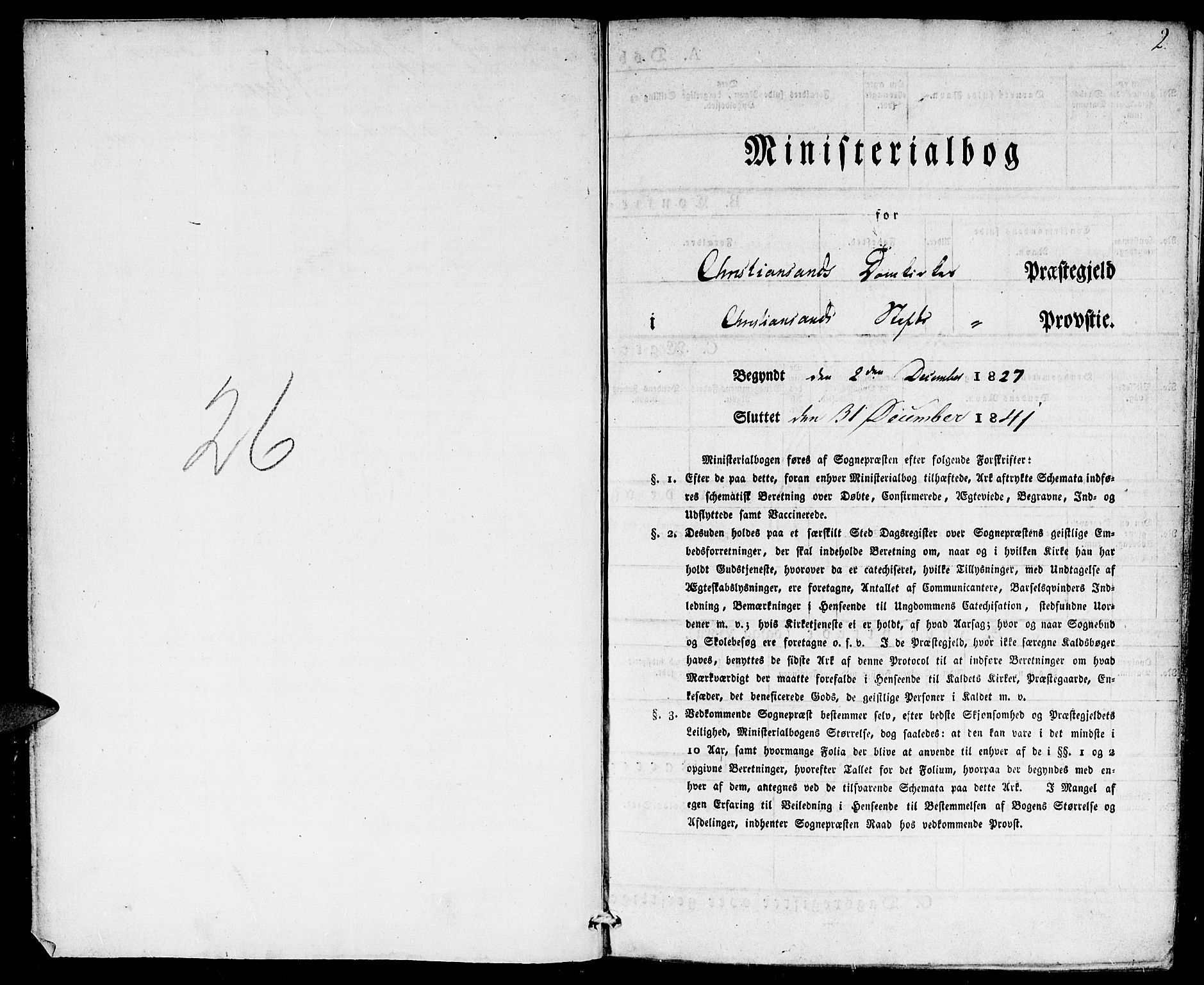 Kristiansand domprosti, SAK/1112-0006/F/Fa/L0011: Parish register (official) no. A 11, 1827-1841, p. 2
