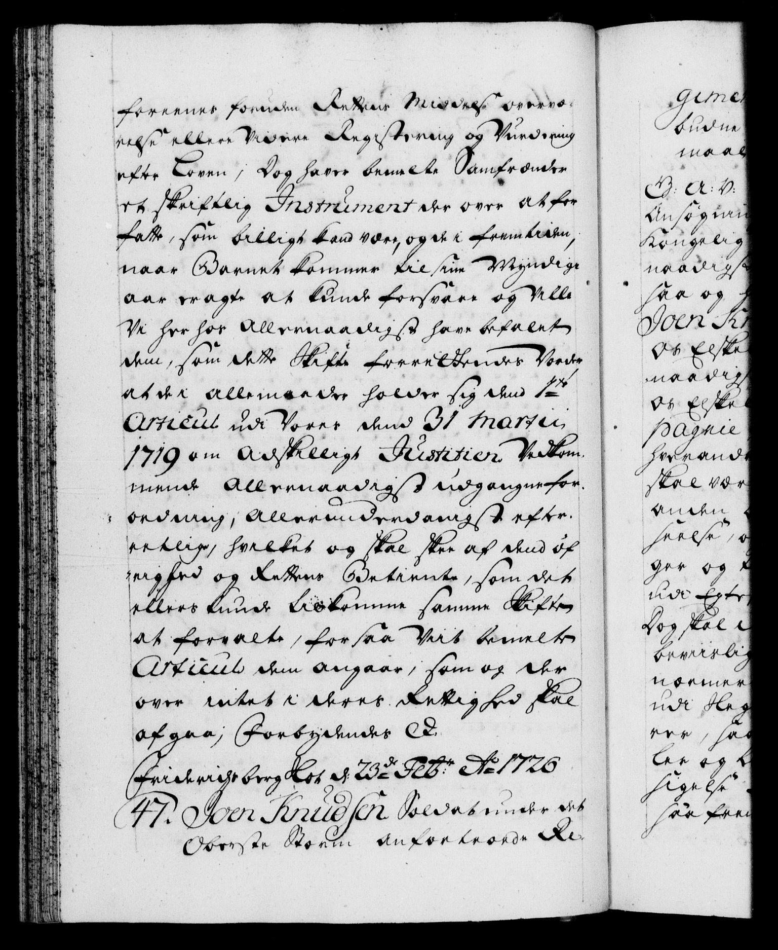 Danske Kanselli 1572-1799, AV/RA-EA-3023/F/Fc/Fca/Fcaa/L0025: Norske registre, 1726-1728, p. 42b