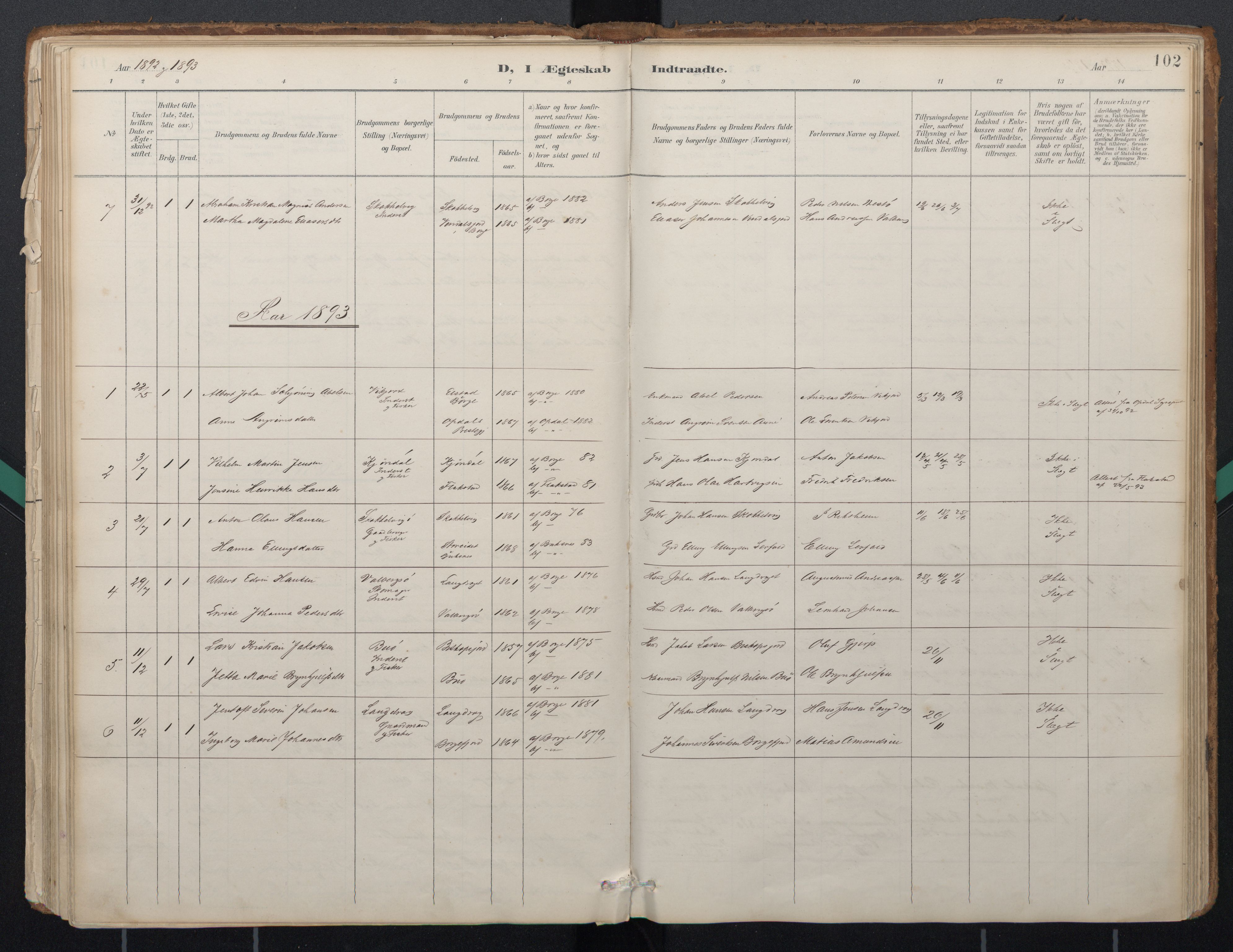 Ministerialprotokoller, klokkerbøker og fødselsregistre - Nordland, AV/SAT-A-1459/884/L1193: Parish register (official) no. 884A01, 1888-1905, p. 102