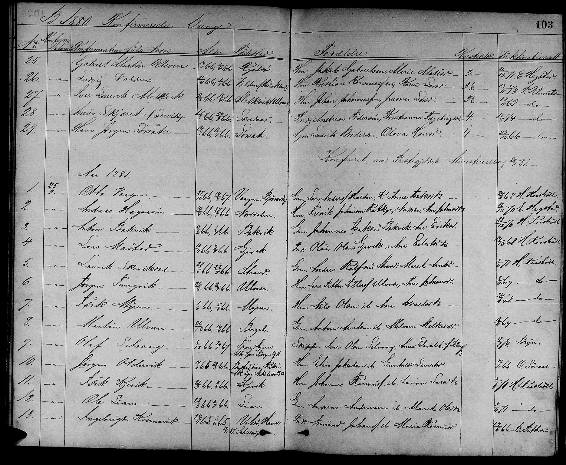 Ministerialprotokoller, klokkerbøker og fødselsregistre - Sør-Trøndelag, SAT/A-1456/637/L0561: Parish register (copy) no. 637C02, 1873-1882, p. 103