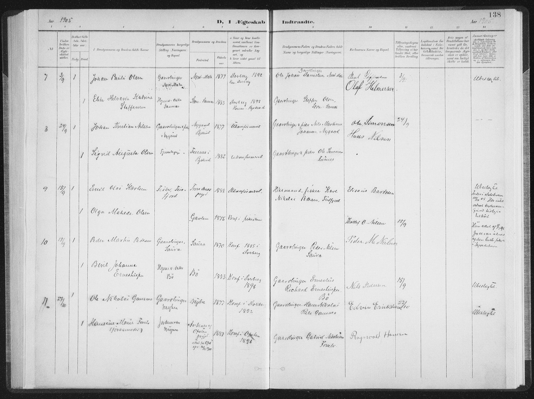 Ministerialprotokoller, klokkerbøker og fødselsregistre - Nordland, AV/SAT-A-1459/897/L1400: Parish register (official) no. 897A07, 1897-1908, p. 138