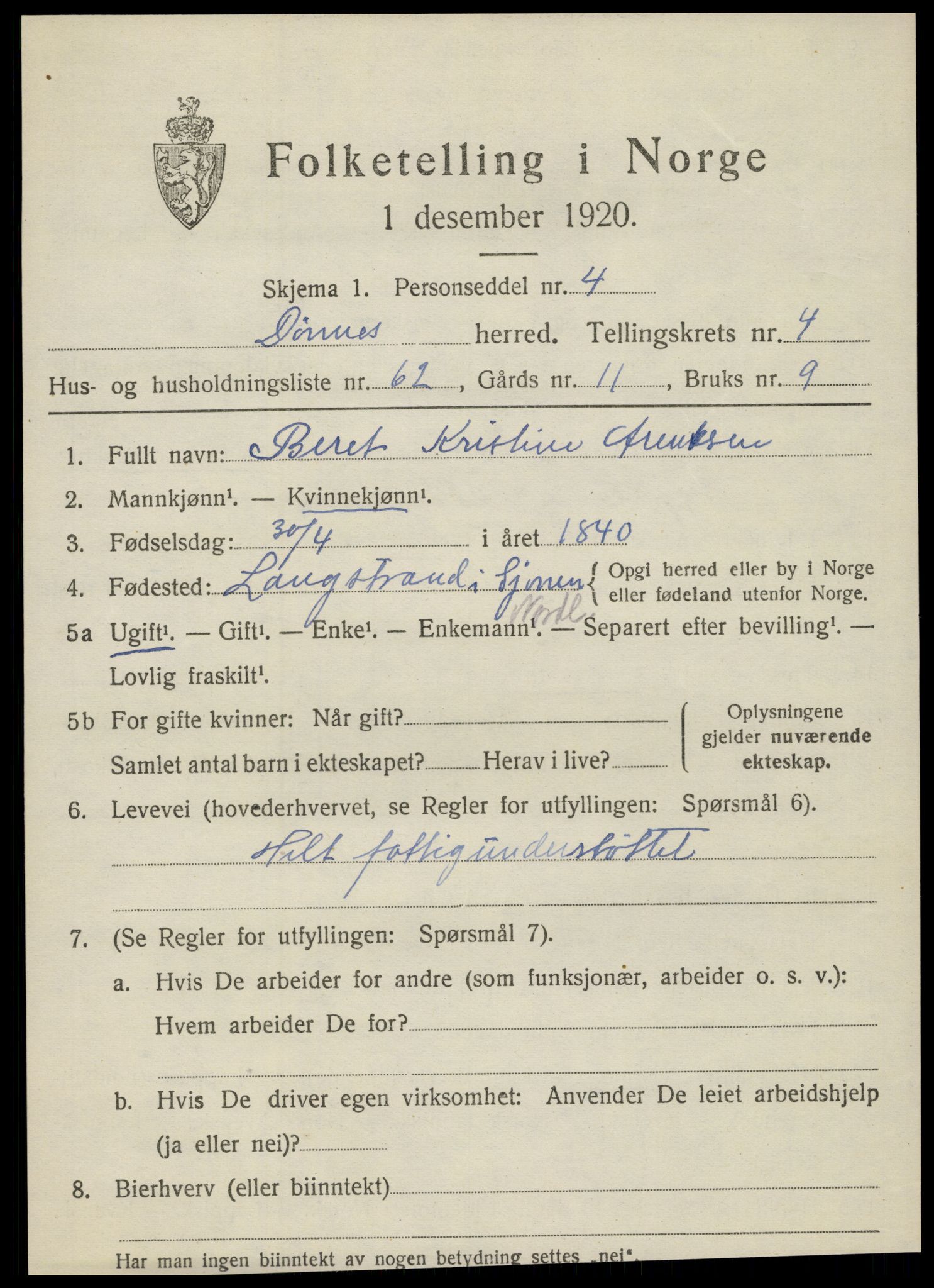 SAT, 1920 census for Dønnes, 1920, p. 2868