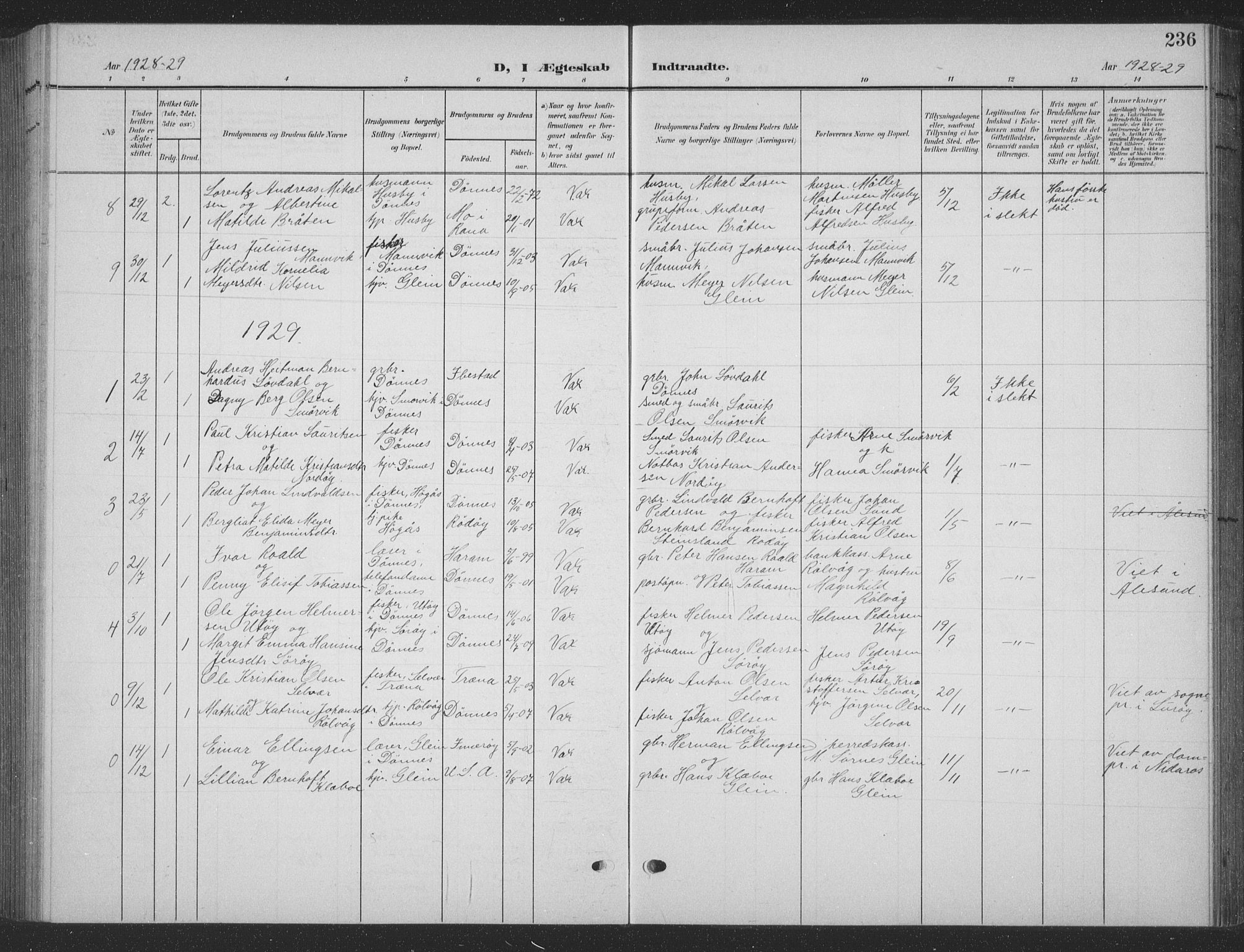 Ministerialprotokoller, klokkerbøker og fødselsregistre - Nordland, SAT/A-1459/835/L0533: Parish register (copy) no. 835C05, 1906-1939, p. 236