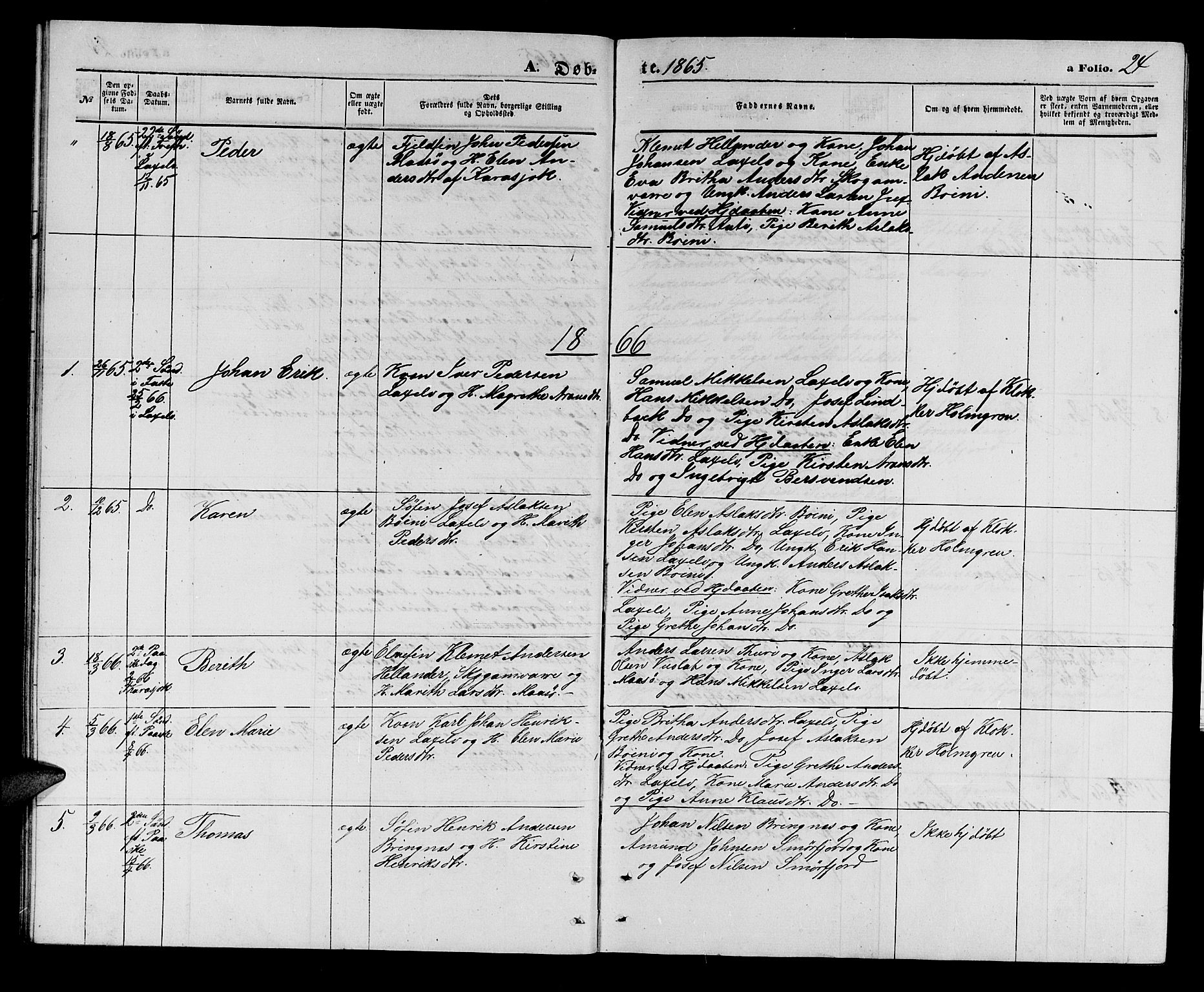 Kistrand/Porsanger sokneprestembete, AV/SATØ-S-1351/H/Hb/L0002.klokk: Parish register (copy) no. 2, 1862-1873, p. 24