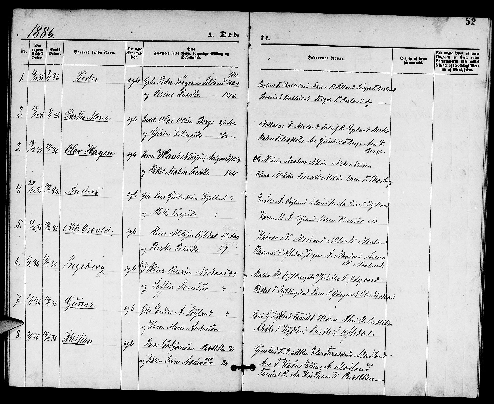 Lye sokneprestkontor, SAST/A-101794/001/30BB/L0005: Parish register (copy) no. B 5, 1875-1886, p. 52