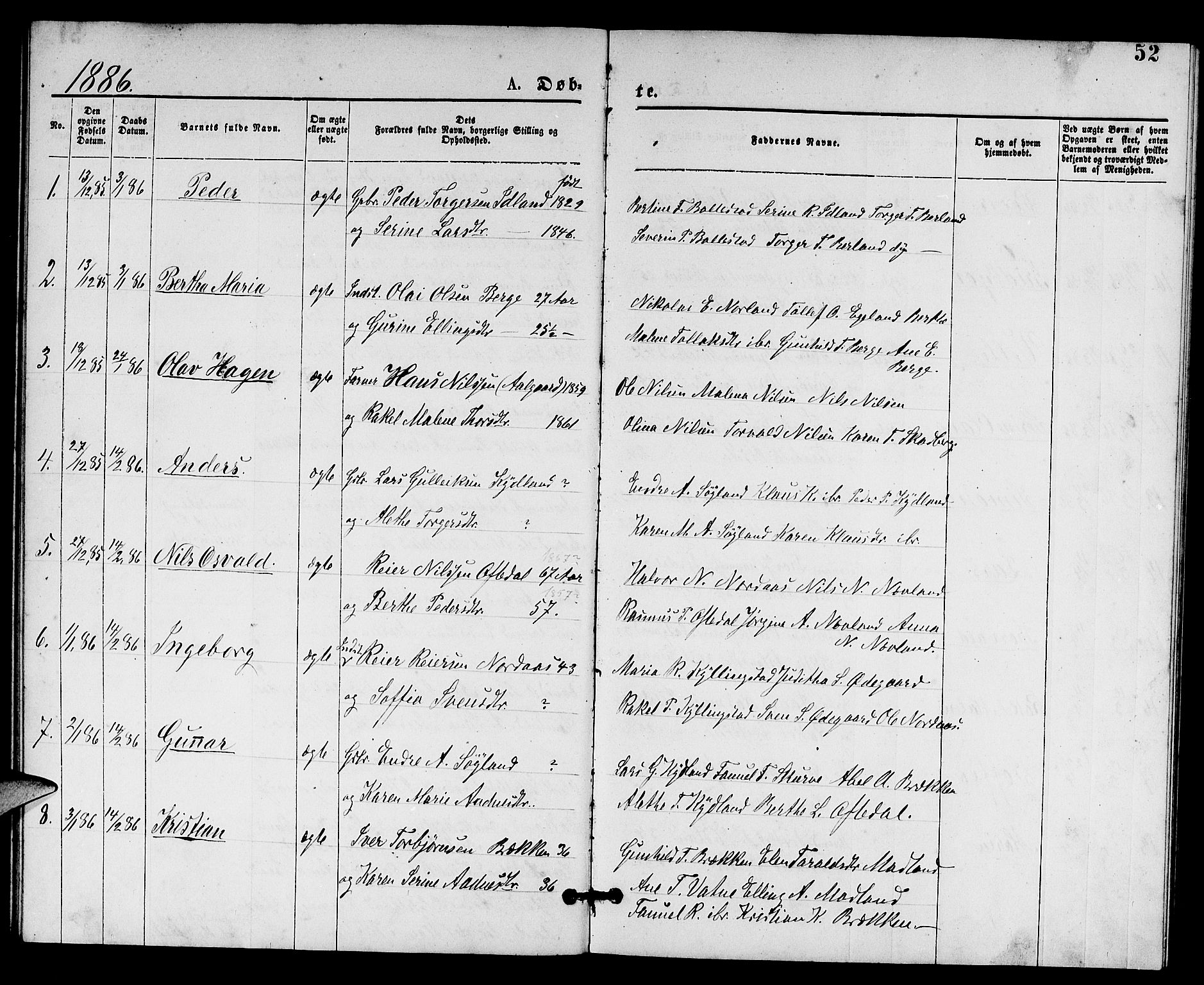 Lye sokneprestkontor, AV/SAST-A-101794/001/30BB/L0005: Parish register (copy) no. B 5, 1875-1886, p. 52