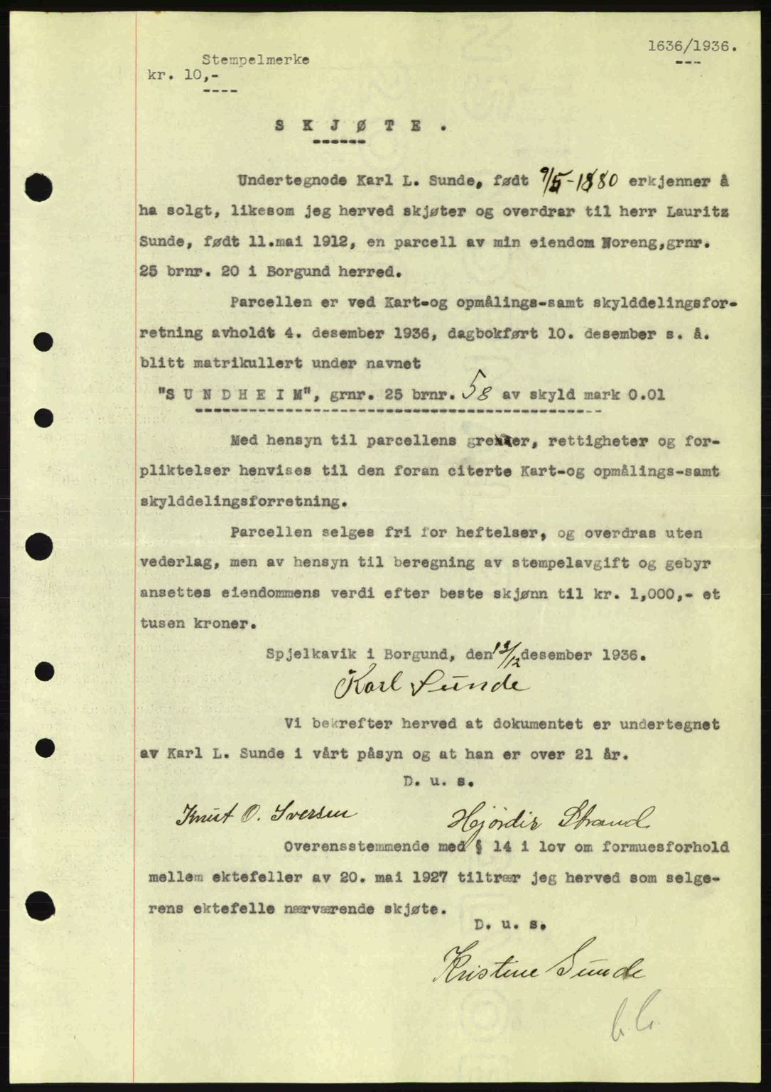 Nordre Sunnmøre sorenskriveri, AV/SAT-A-0006/1/2/2C/2Ca: Mortgage book no. A2, 1936-1937, Diary no: : 1636/1936