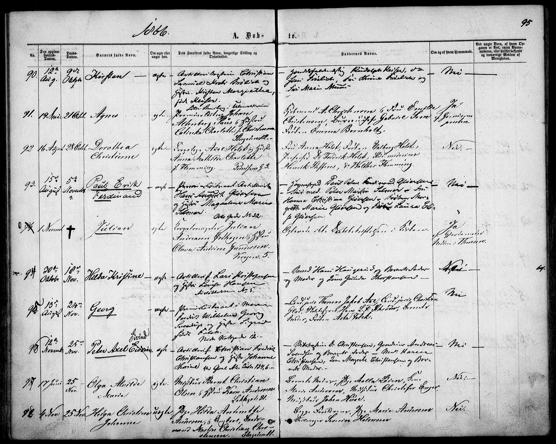 Garnisonsmenigheten Kirkebøker, SAO/A-10846/F/Fa/L0010: Parish register (official) no. 10, 1859-1869, p. 95