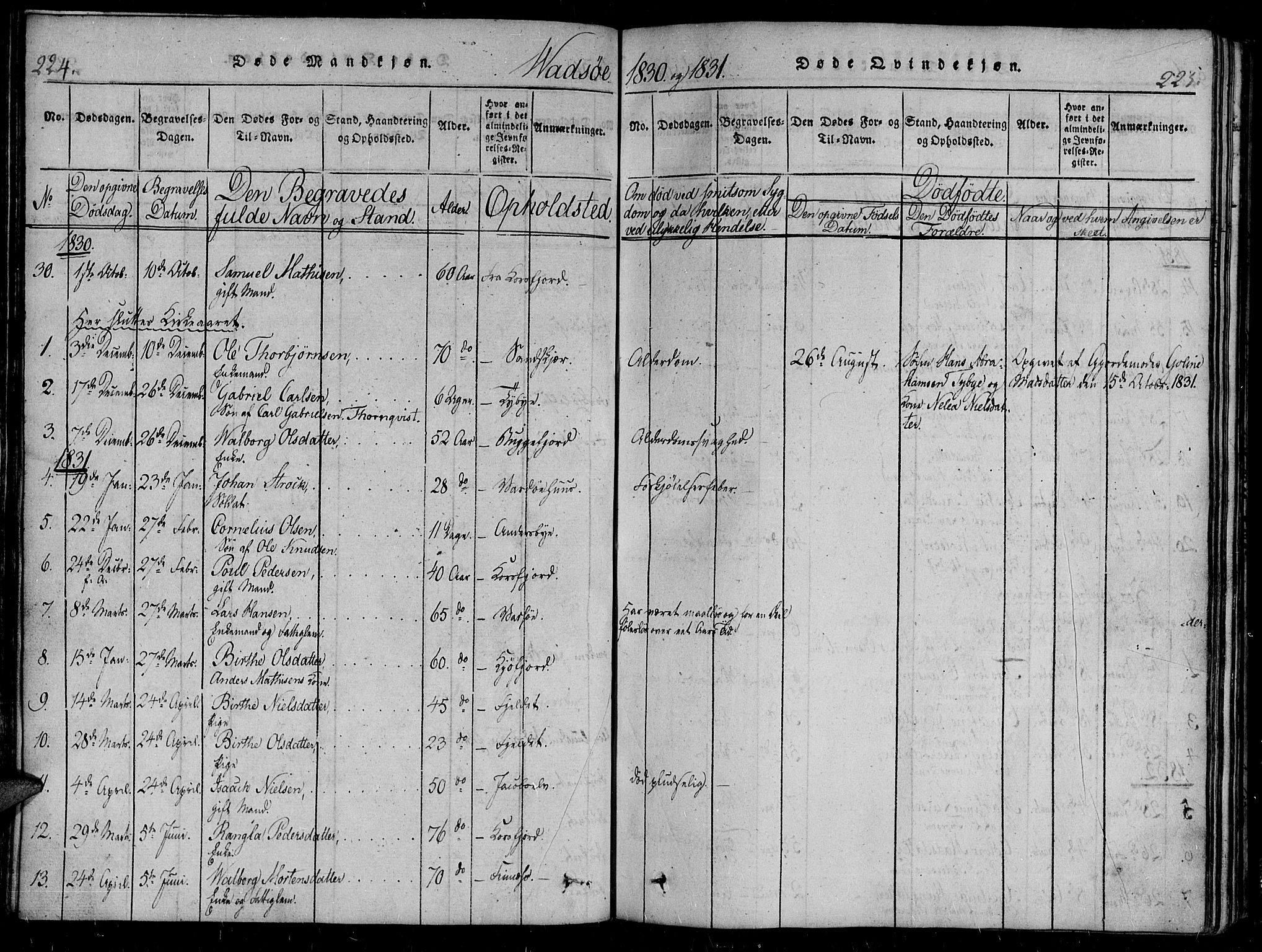 Vadsø sokneprestkontor, SATØ/S-1325/H/Ha/L0003kirke: Parish register (official) no. 3 /1, 1821-1839, p. 224-225