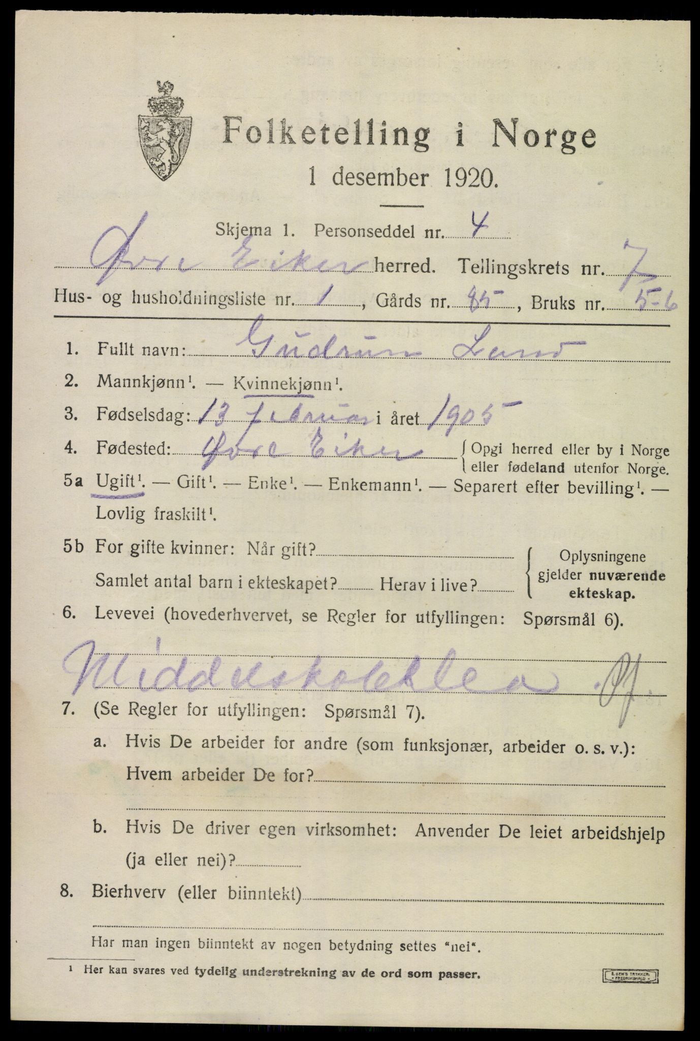 SAKO, 1920 census for Øvre Eiker, 1920, p. 13270
