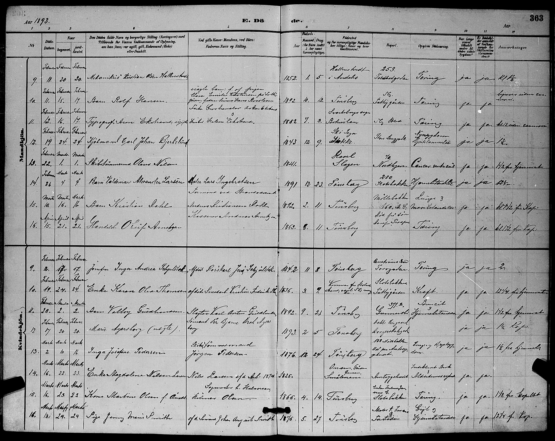 Tønsberg kirkebøker, AV/SAKO-A-330/G/Ga/L0006: Parish register (copy) no. 6, 1885-1895, p. 363