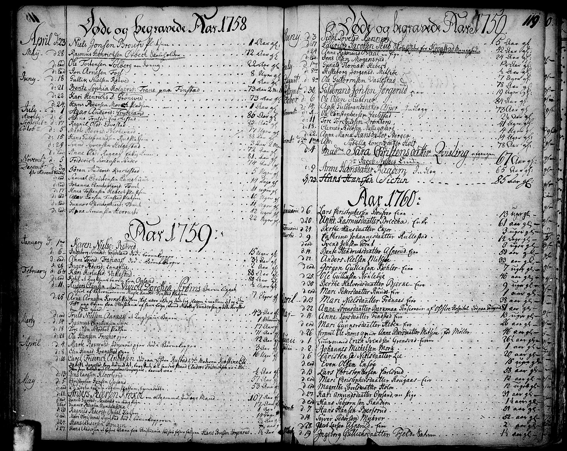 Kråkstad prestekontor Kirkebøker, SAO/A-10125a/F/Fa/L0001: Parish register (official) no. I 1, 1736-1785, p. 119