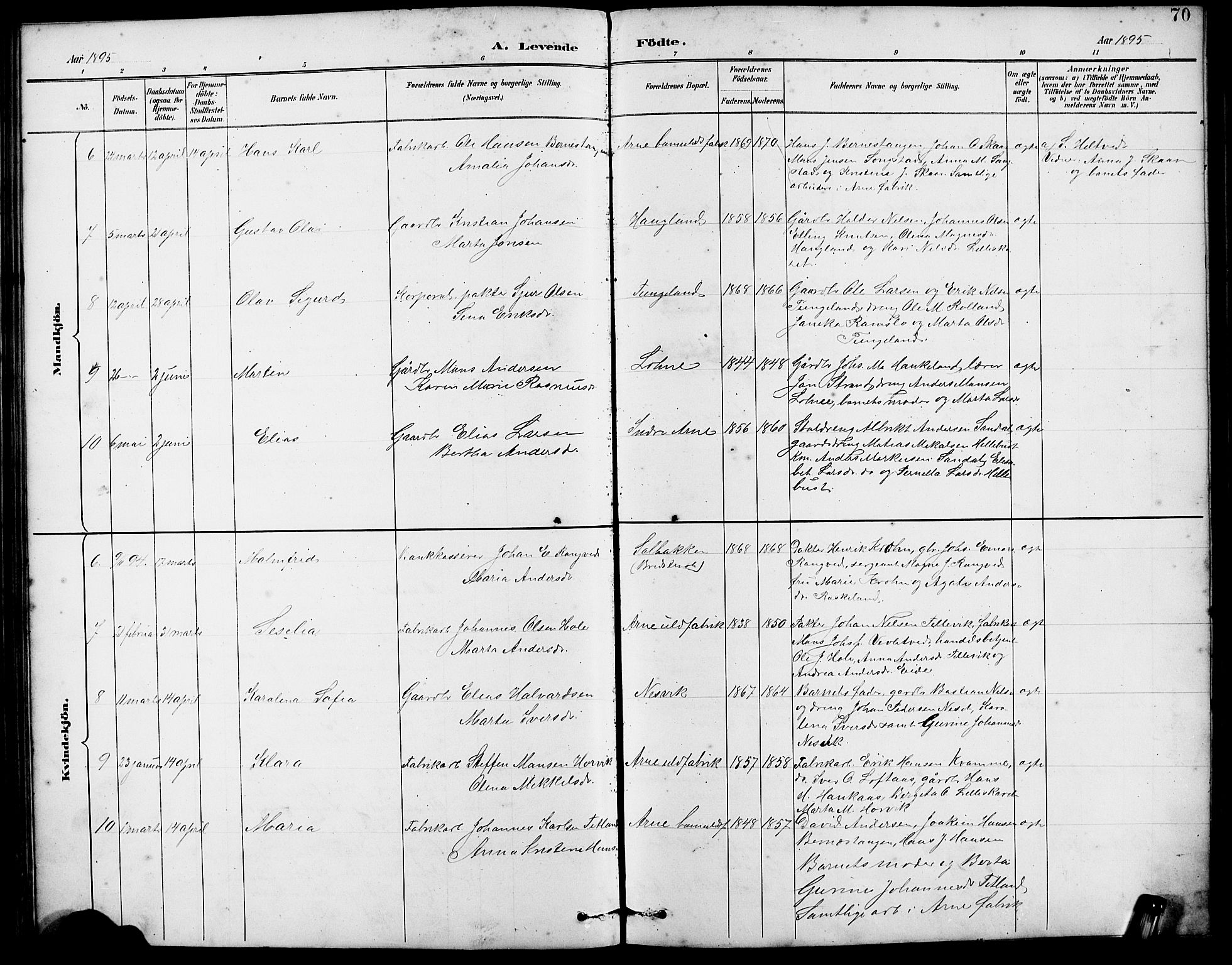 Arna Sokneprestembete, AV/SAB-A-74001/H/Ha/Hab: Parish register (copy) no. A 3, 1887-1897, p. 70