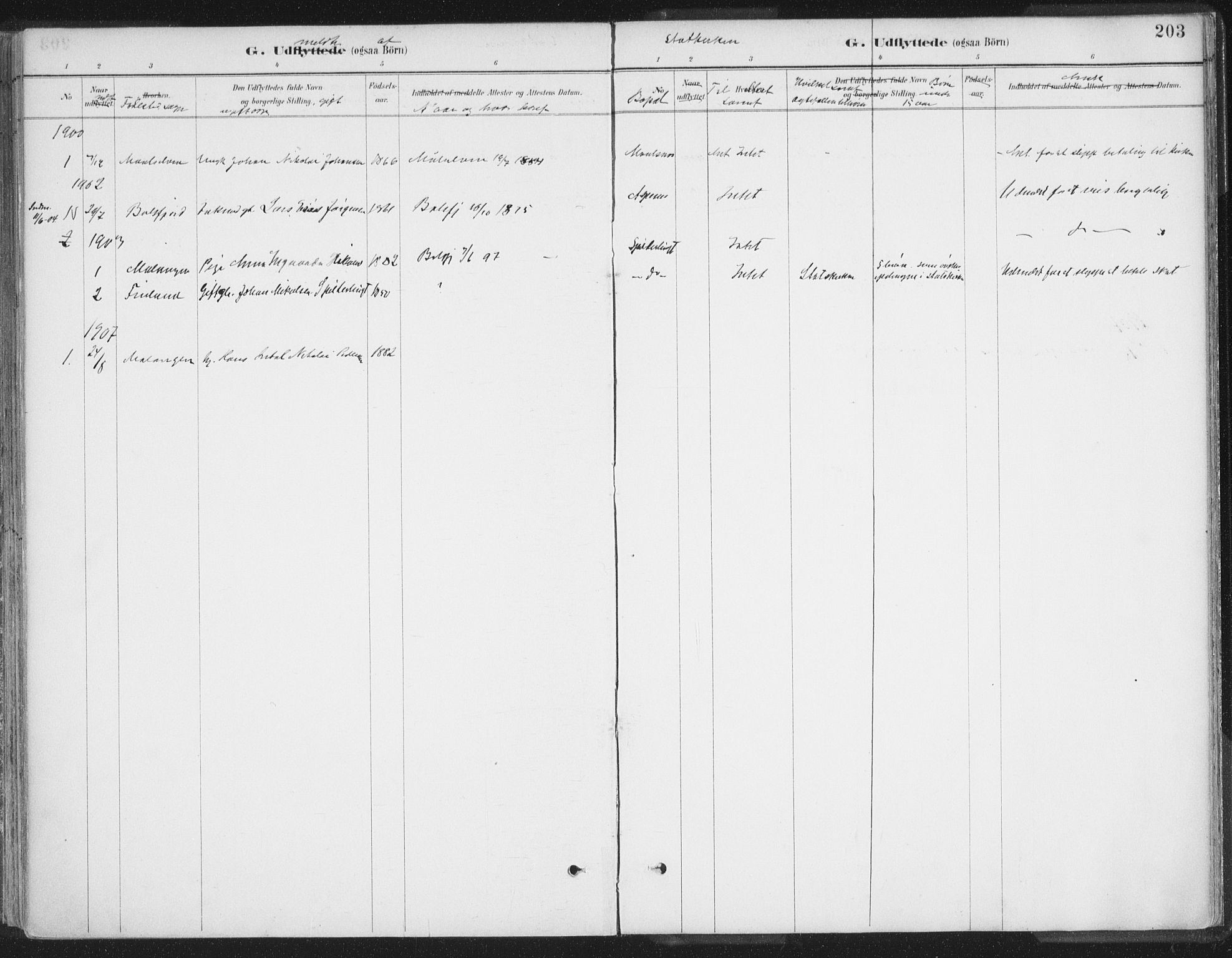 Balsfjord sokneprestembete, SATØ/S-1303/G/Ga/L0007kirke: Parish register (official) no. 7, 1887-1909, p. 203