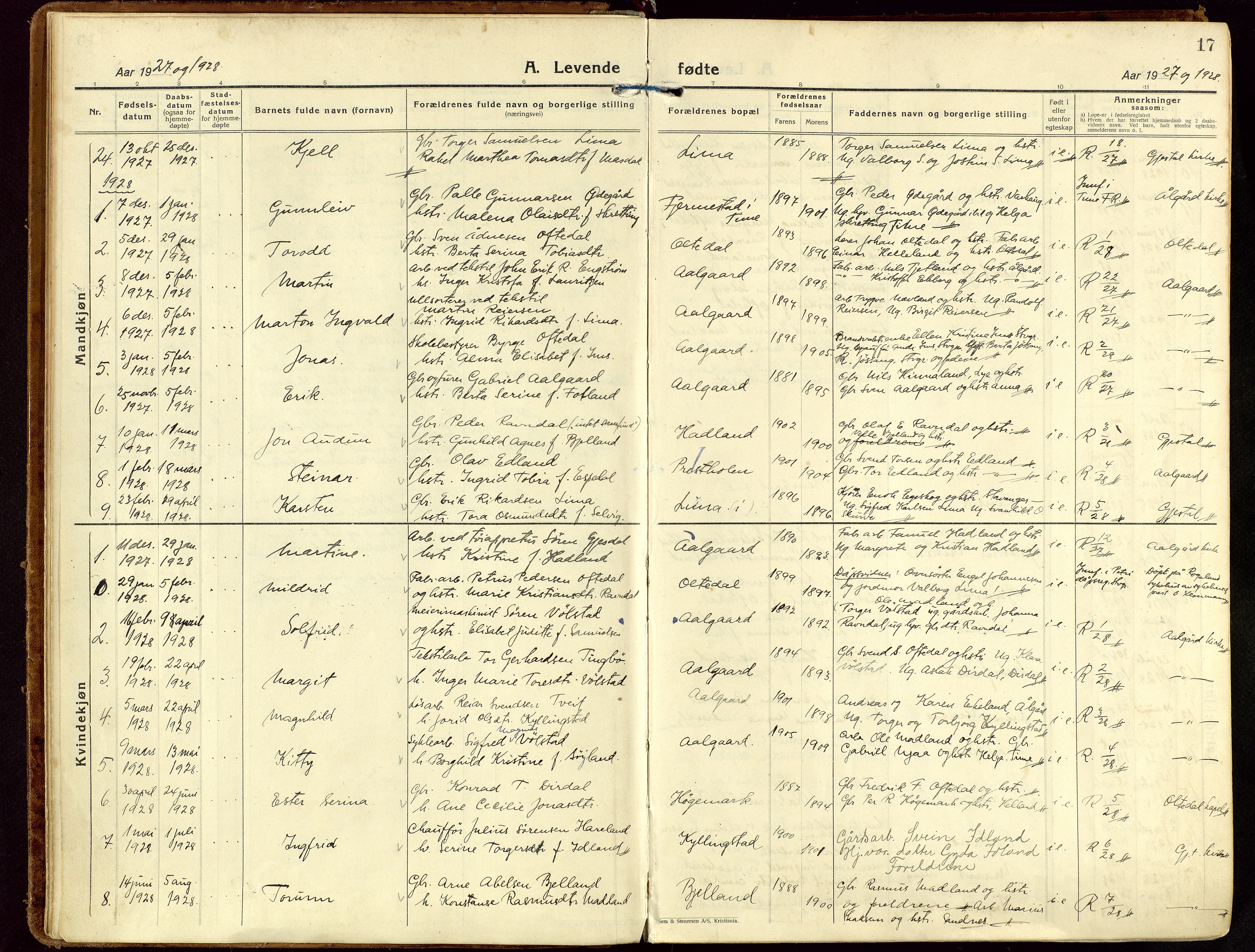 Gjesdal sokneprestkontor, SAST/A-101796/003/O/L0001: Parish register (official) no. A 1, 1925-1949, p. 17