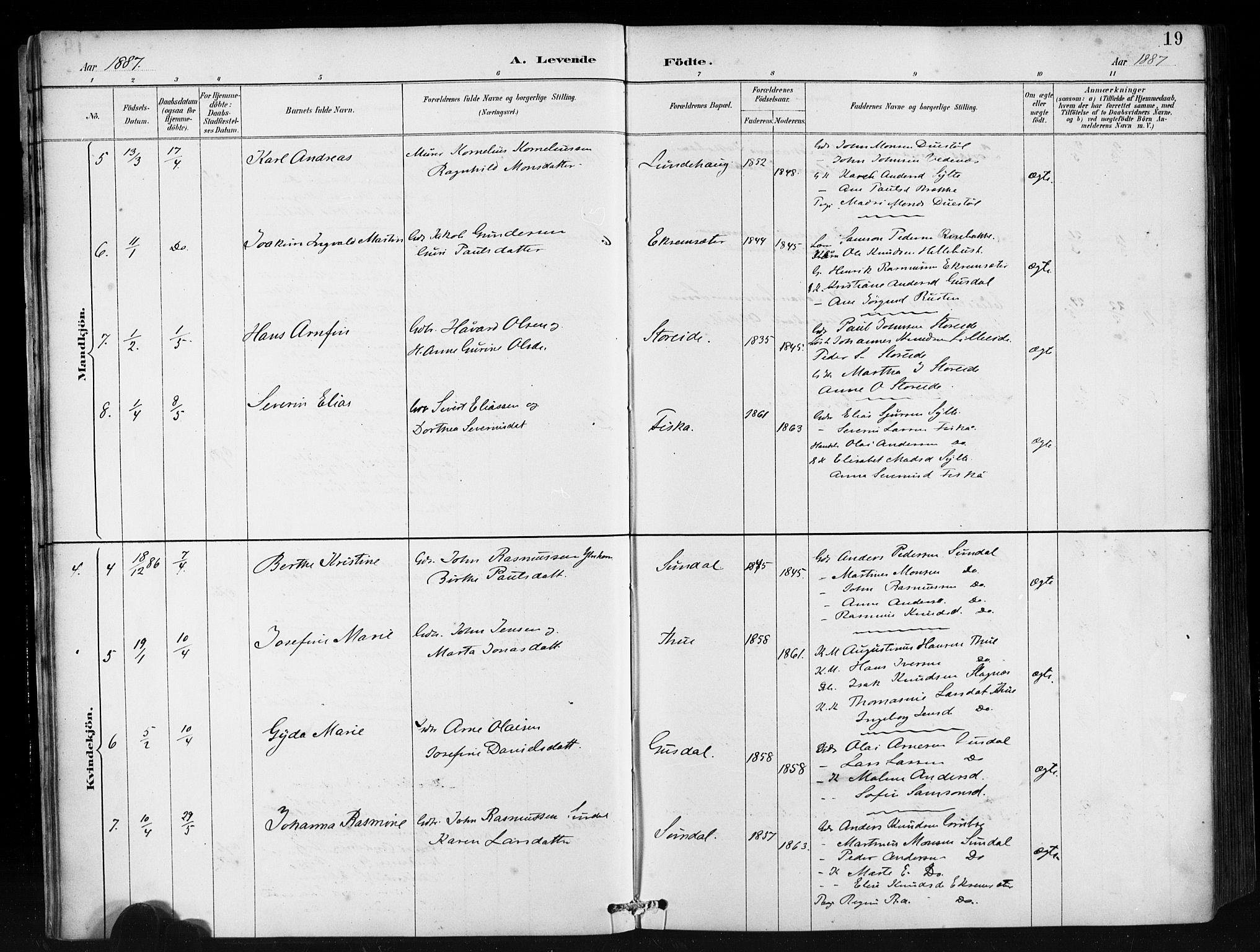 Ministerialprotokoller, klokkerbøker og fødselsregistre - Møre og Romsdal, AV/SAT-A-1454/501/L0008: Parish register (official) no. 501A08, 1885-1901, p. 19